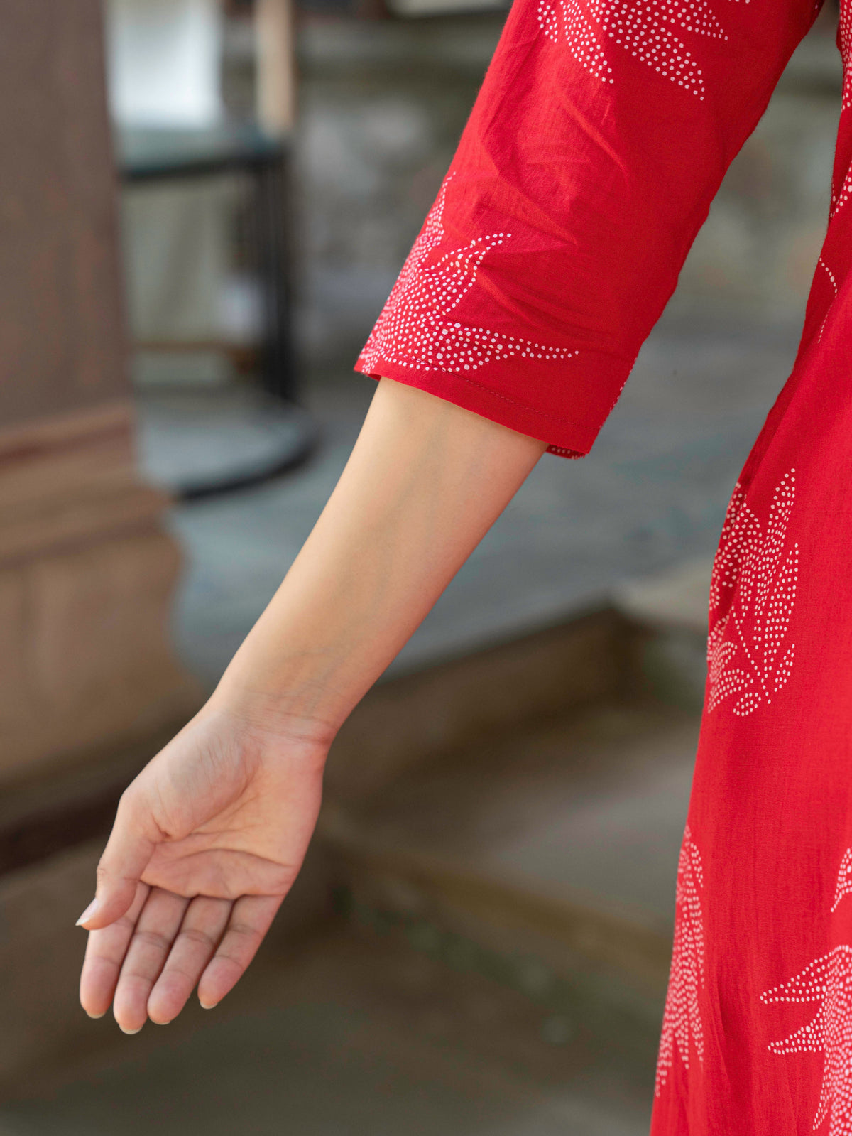 Embroidered Soft Cotton Foliage A-Line Red Kurta