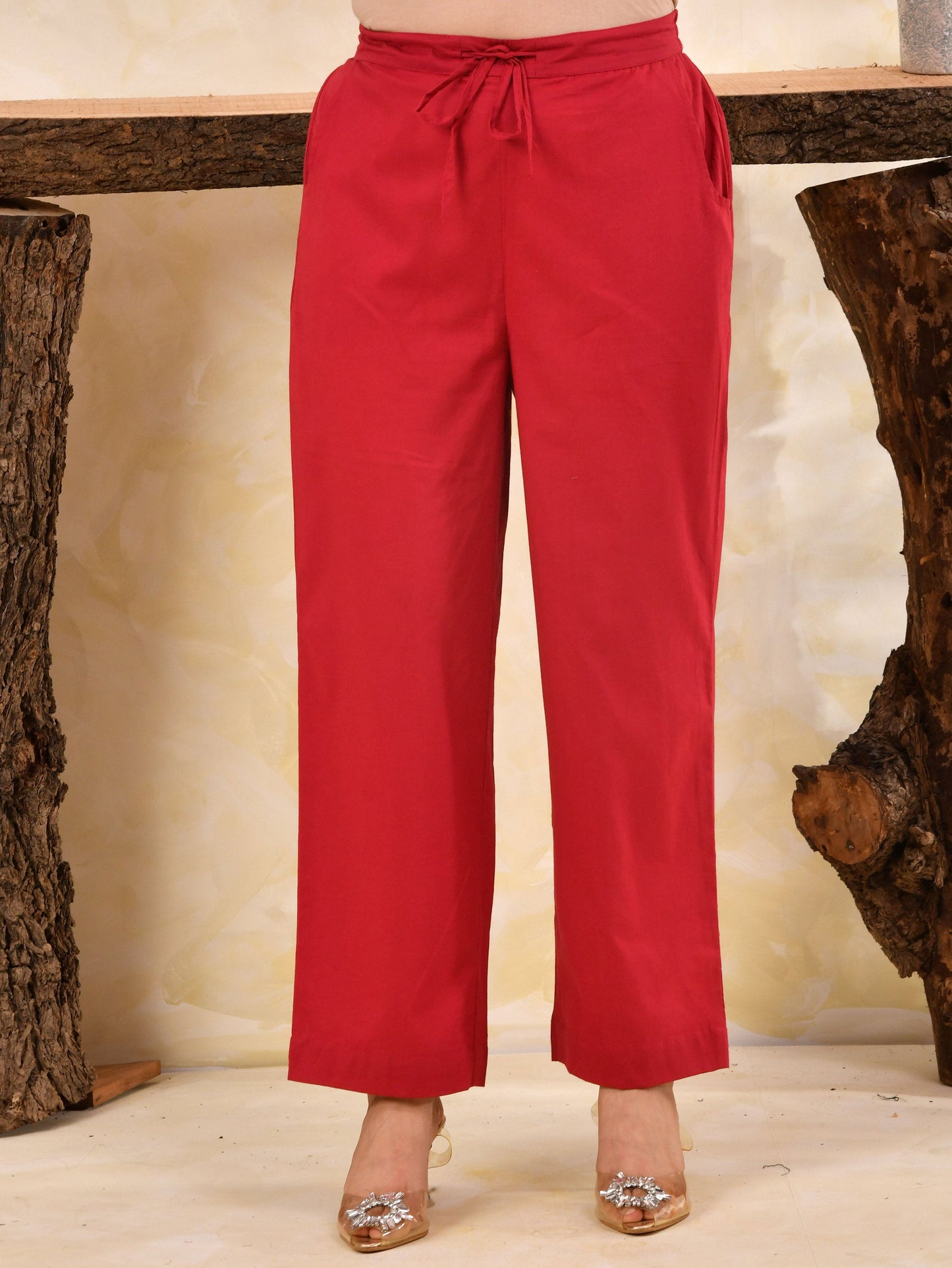 Soft cotton Solid Maroon Straight Trousers