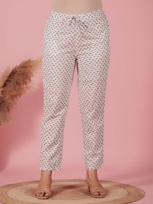 Soft Cotton Floral Grey Tapered Trousers