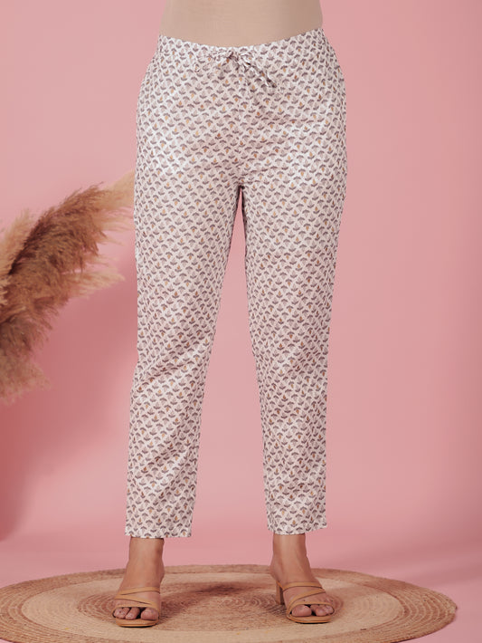 Soft Cotton Floral Grey Tapered Trousers