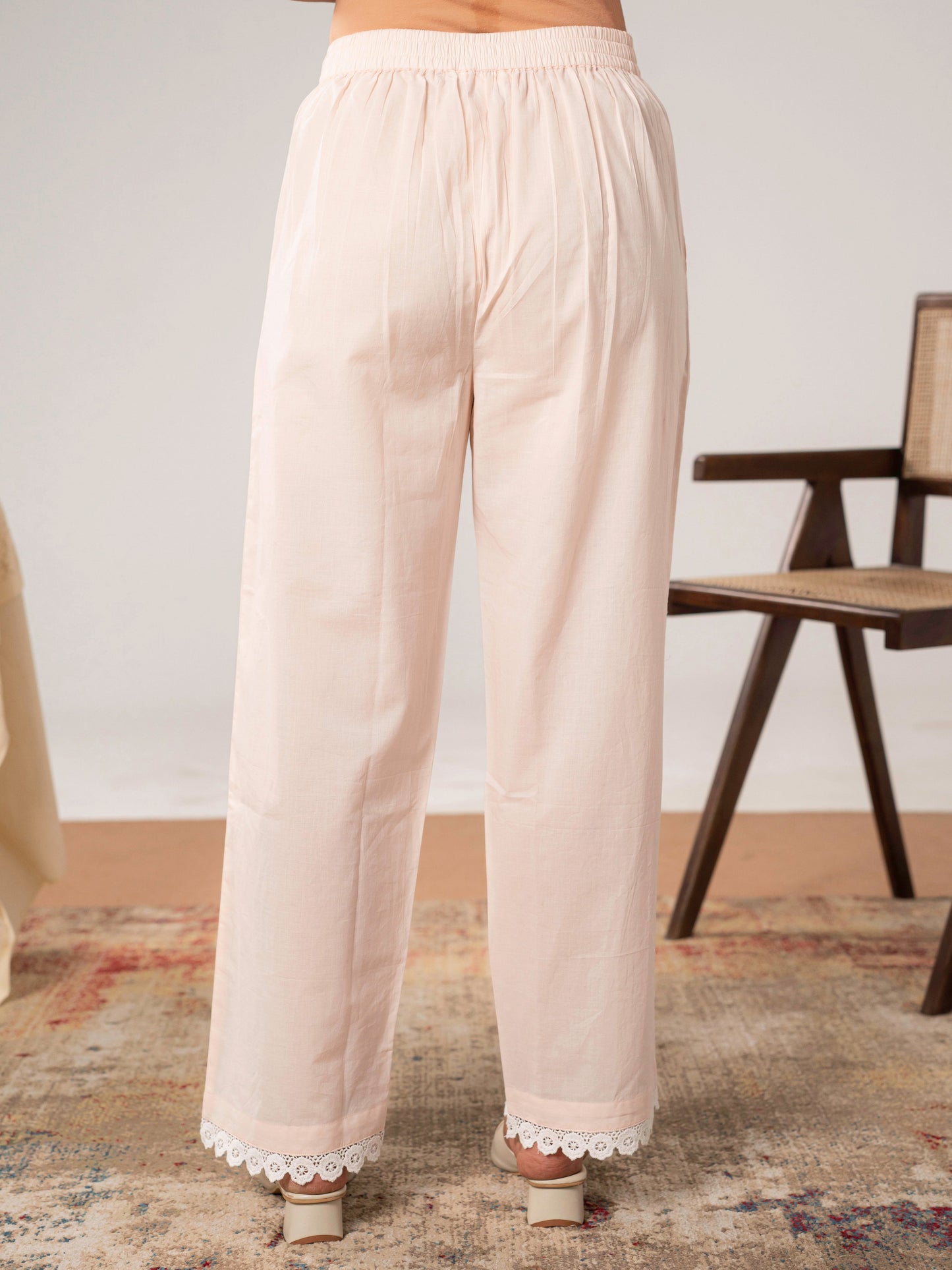 Soft cotton Solid Pink Straight Trousers