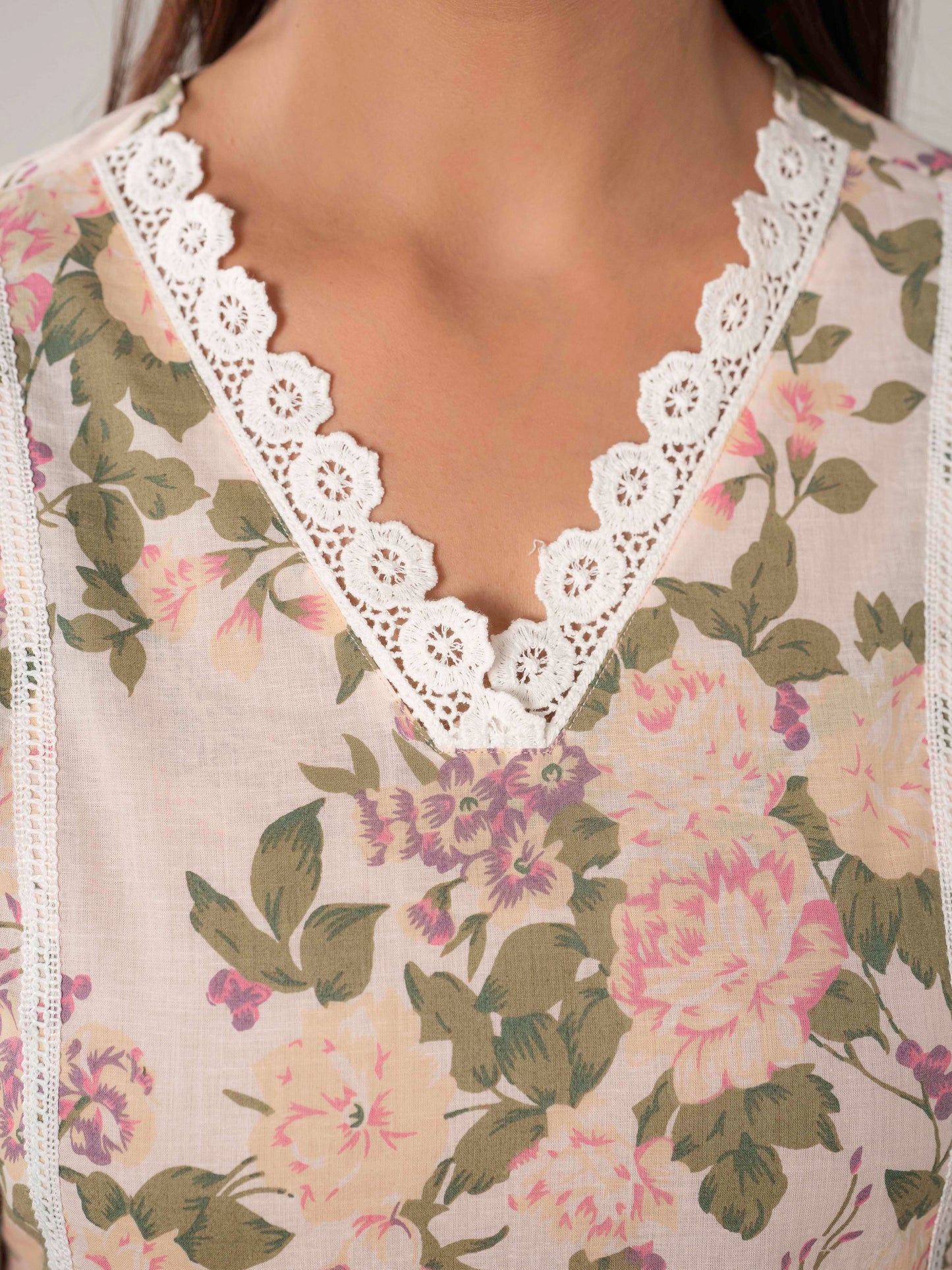 Soft cotton Floral A-line Pink Kurta
