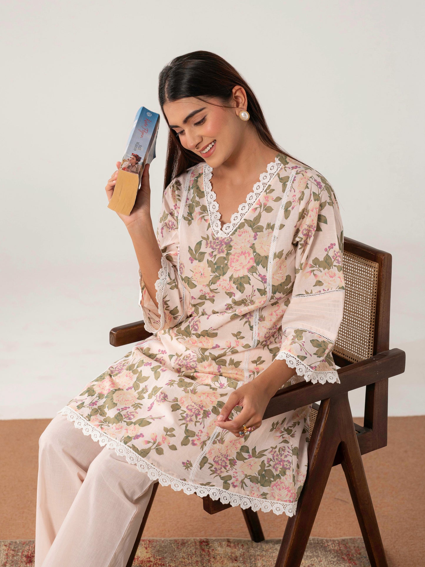 Soft cotton Floral A-line Pink Kurta