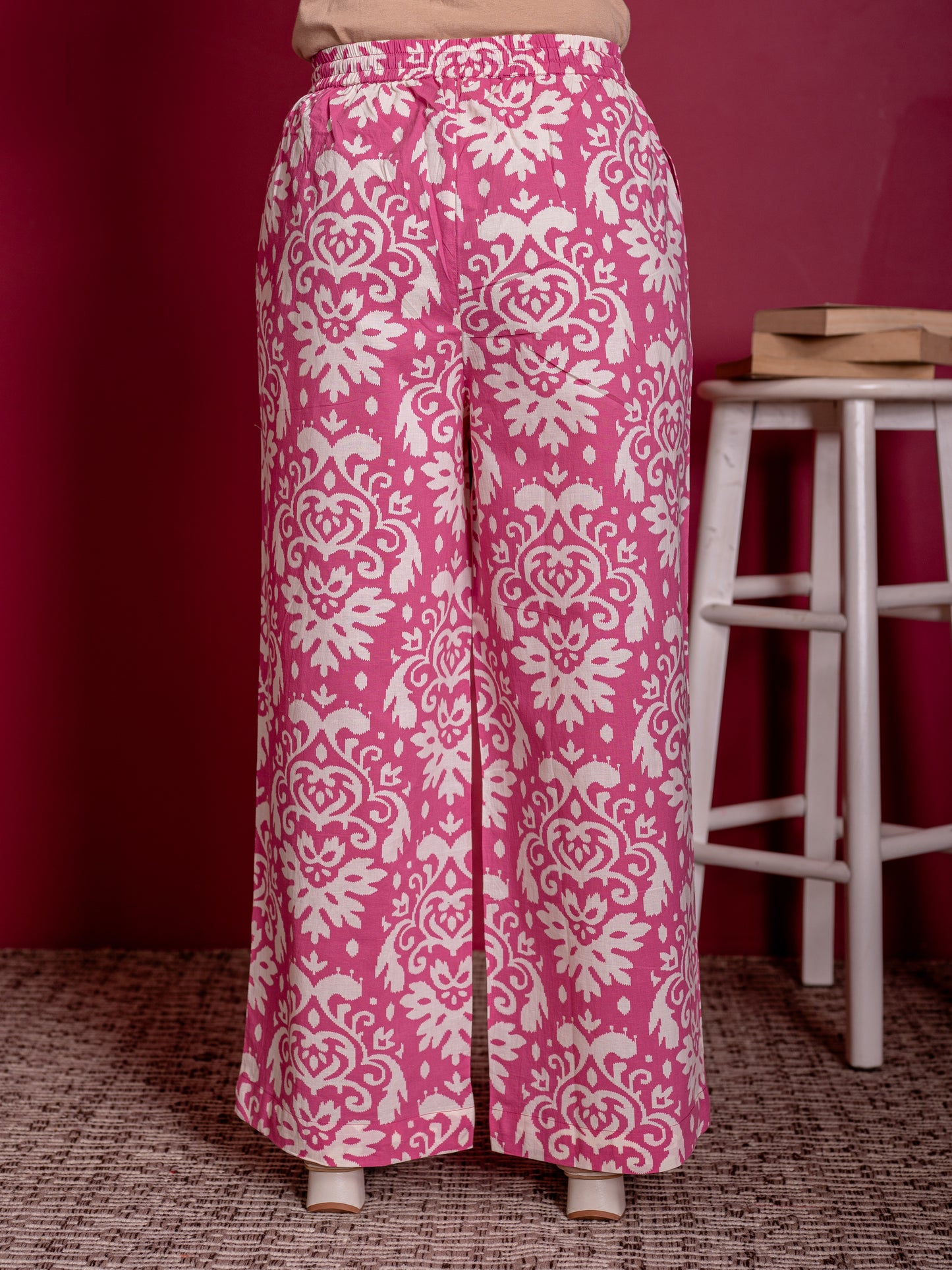 Soft cotton Ikat A-line Pink Kurta