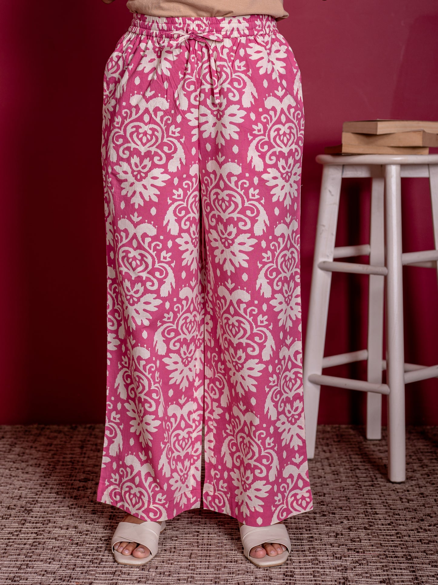Soft cotton Ikat A-line Pink Kurta