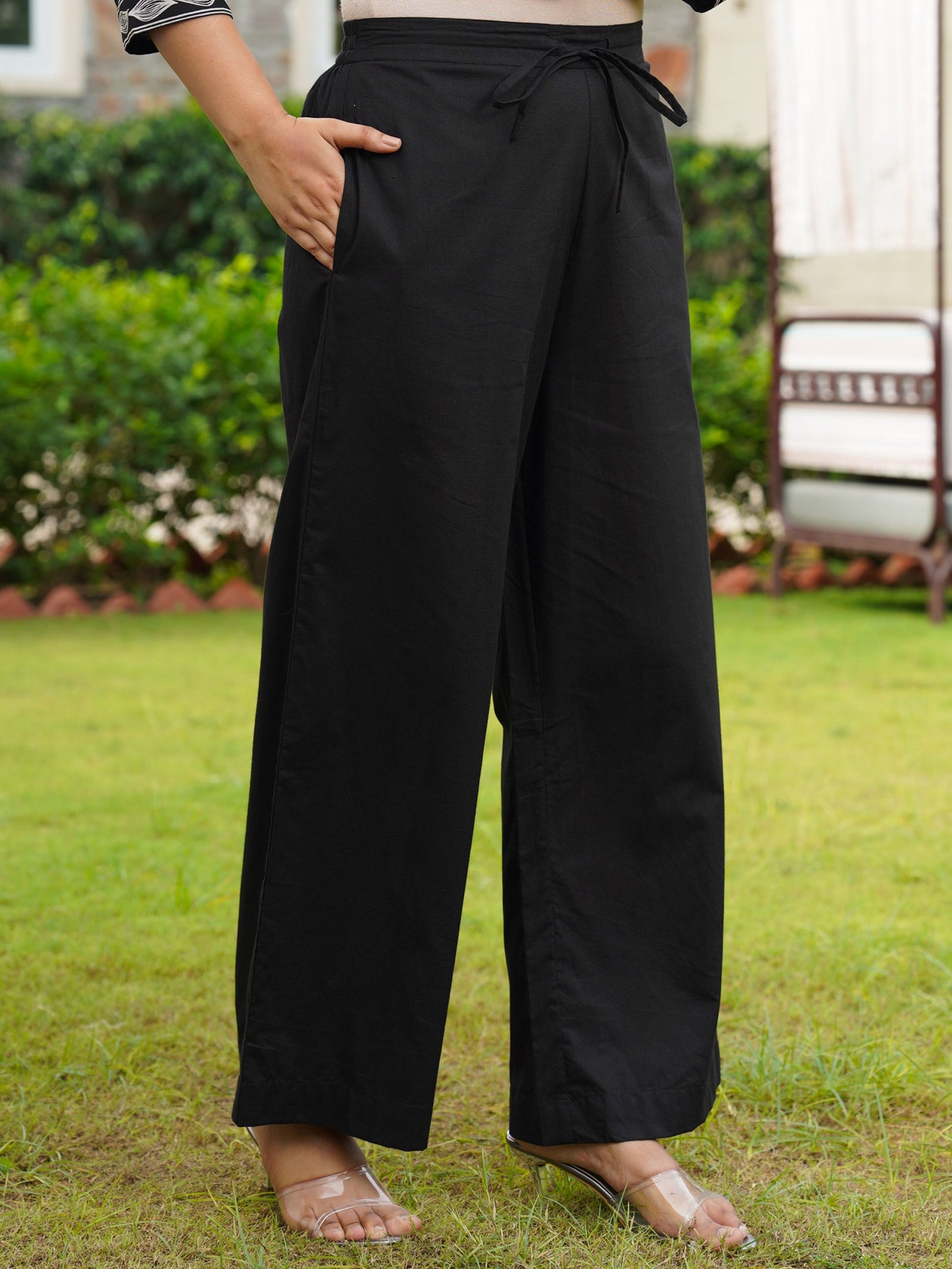 Soft cotton Solid Black Palazzo