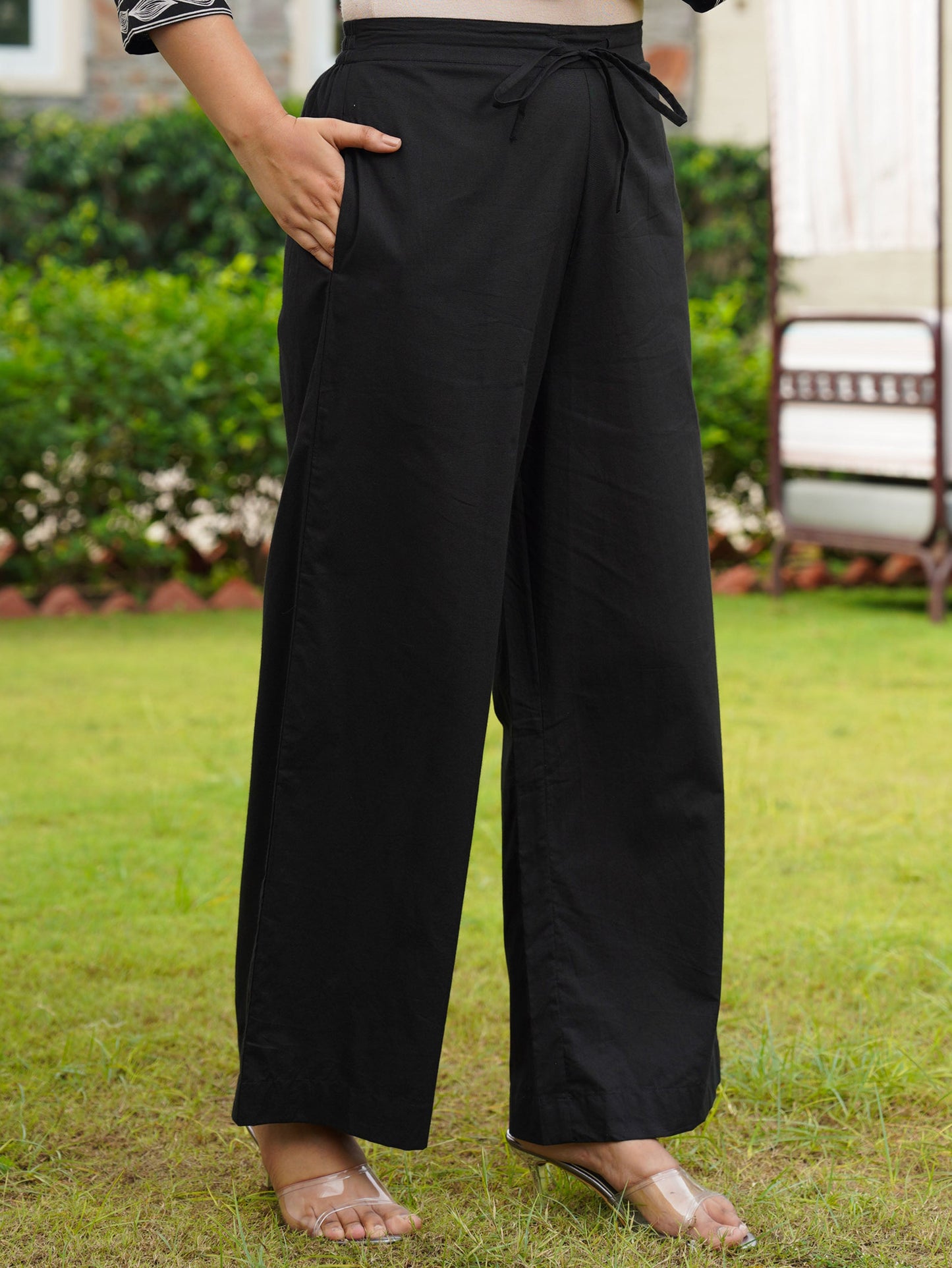 Soft cotton Solid Black Palazzo