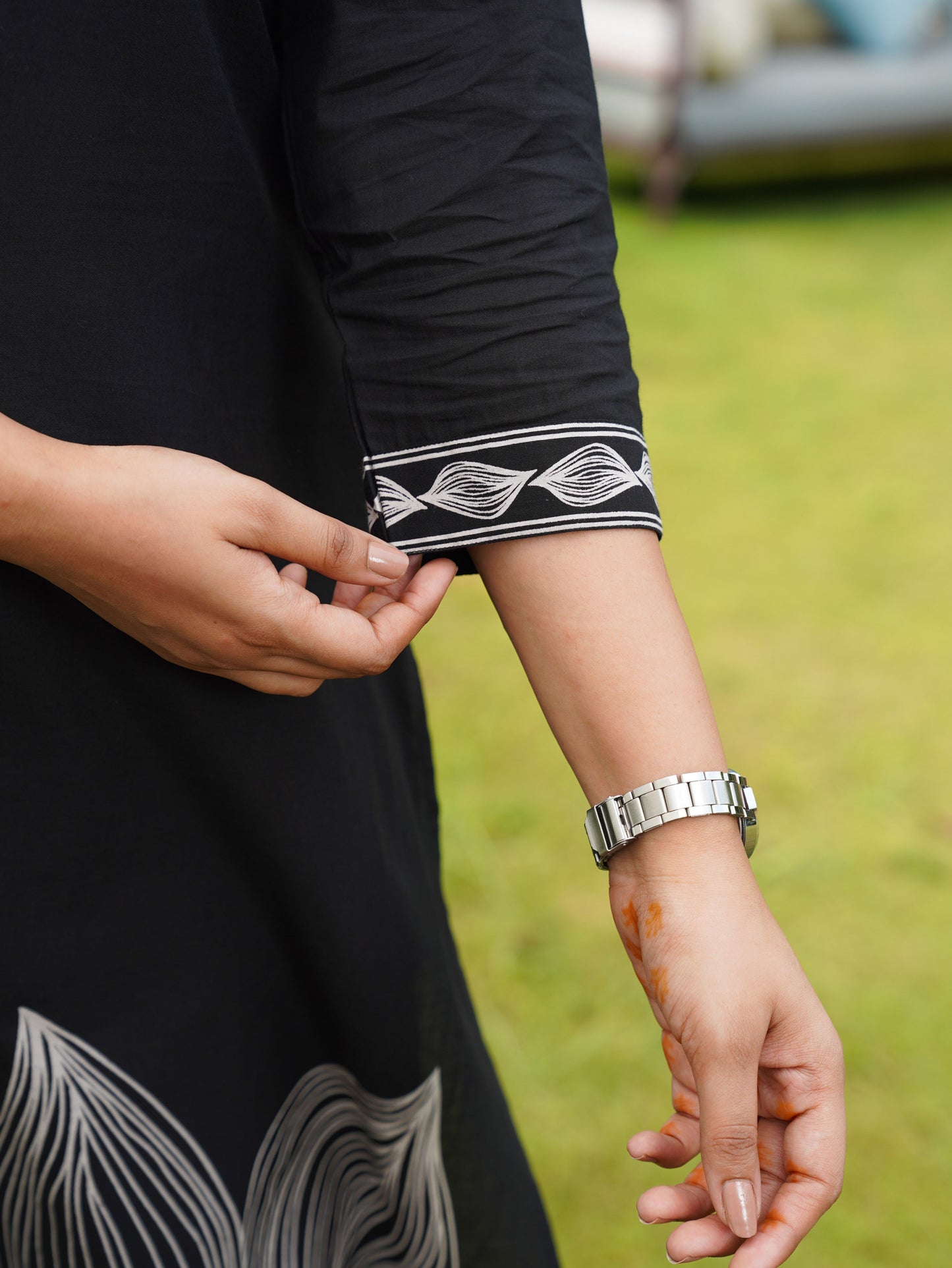 Embroidered Soft cotton Placement Print Straight Black Kurta