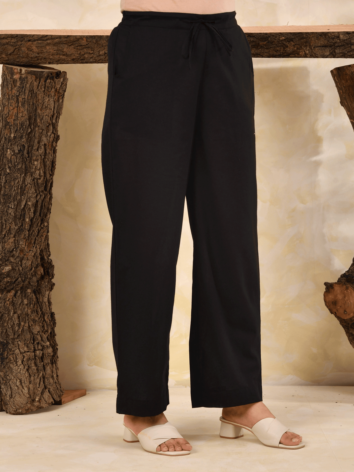 Soft cotton Solid Black Straight Trousers