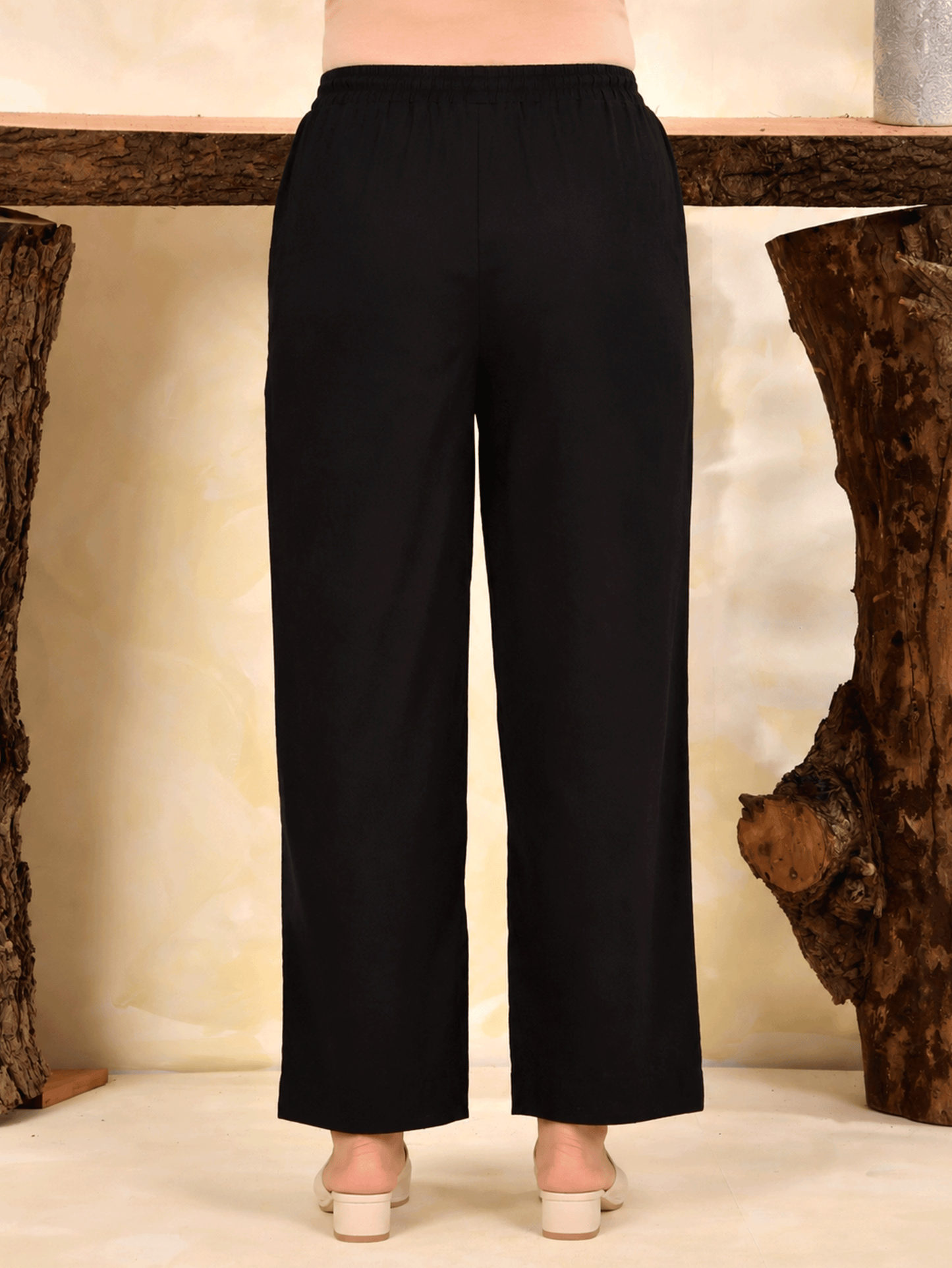 Soft cotton Solid Black Straight Trousers