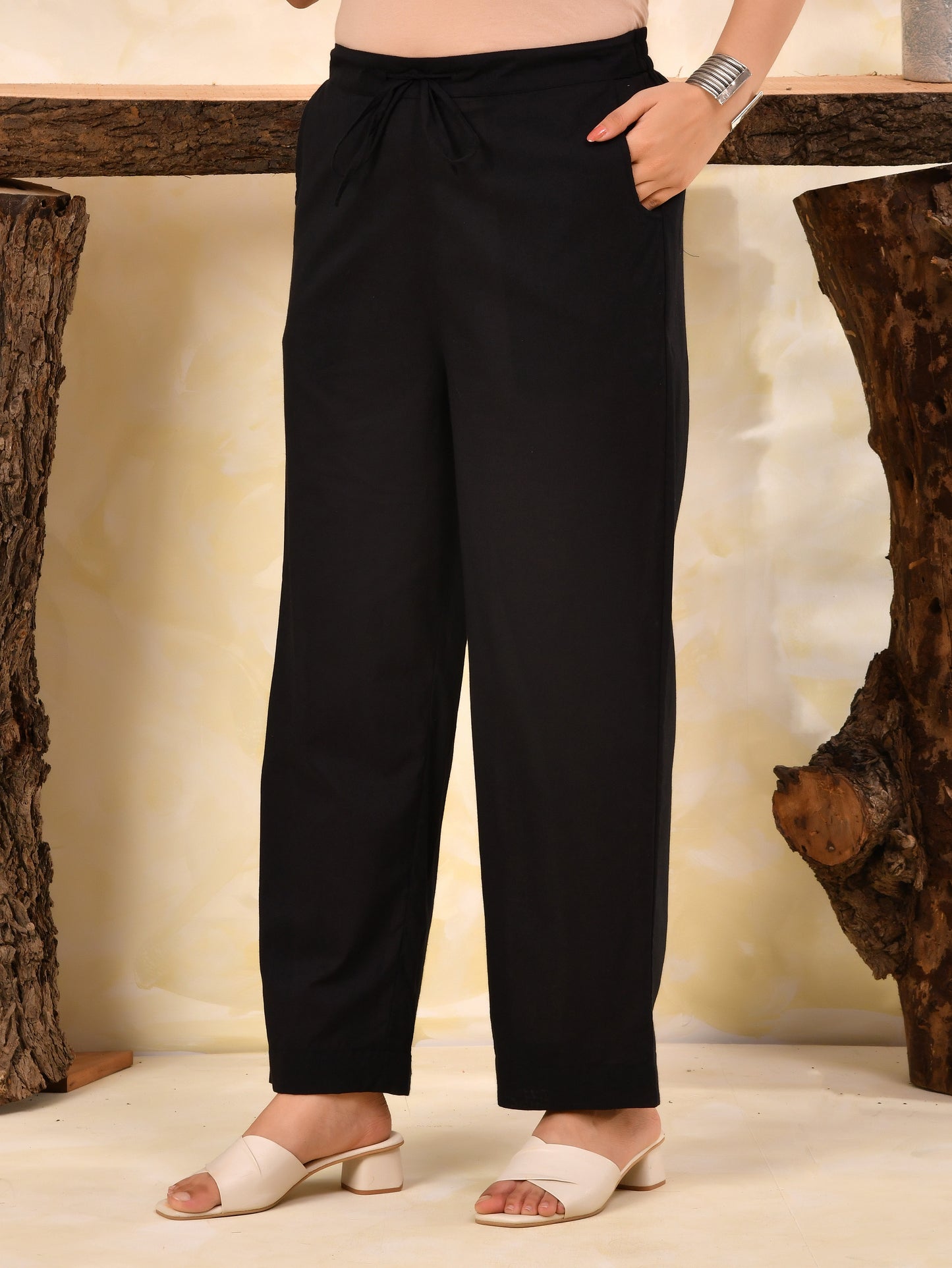 Embroidered Soft cotton Solid Straight Black Kurta