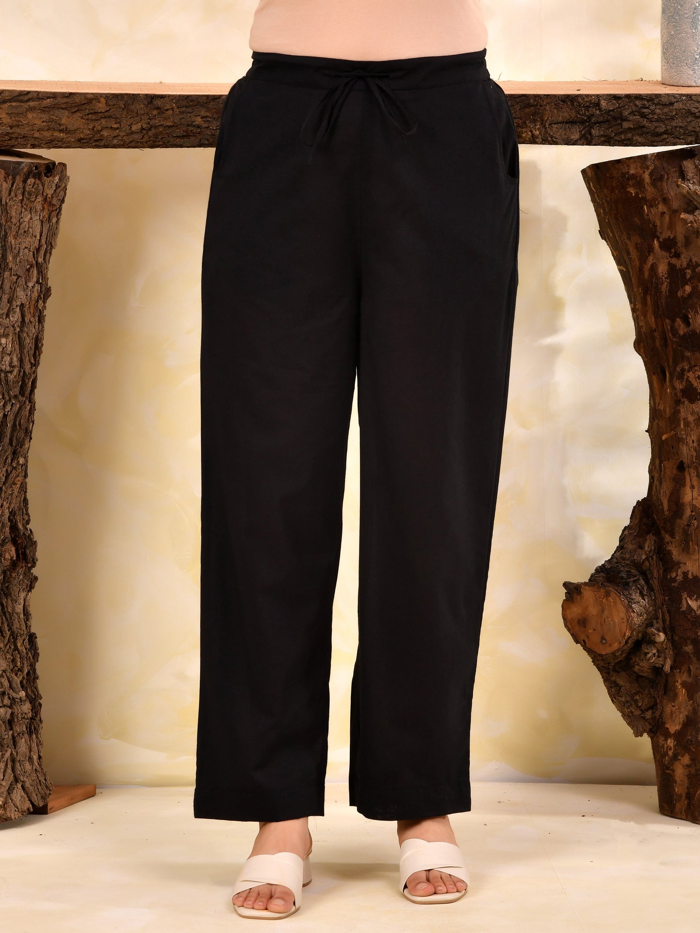 Embroidered Soft cotton Solid Straight Black Kurta