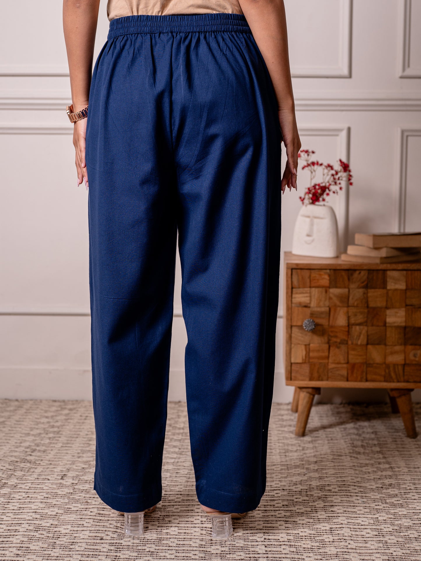 Linen cotton Solid Straight Blue Kurta