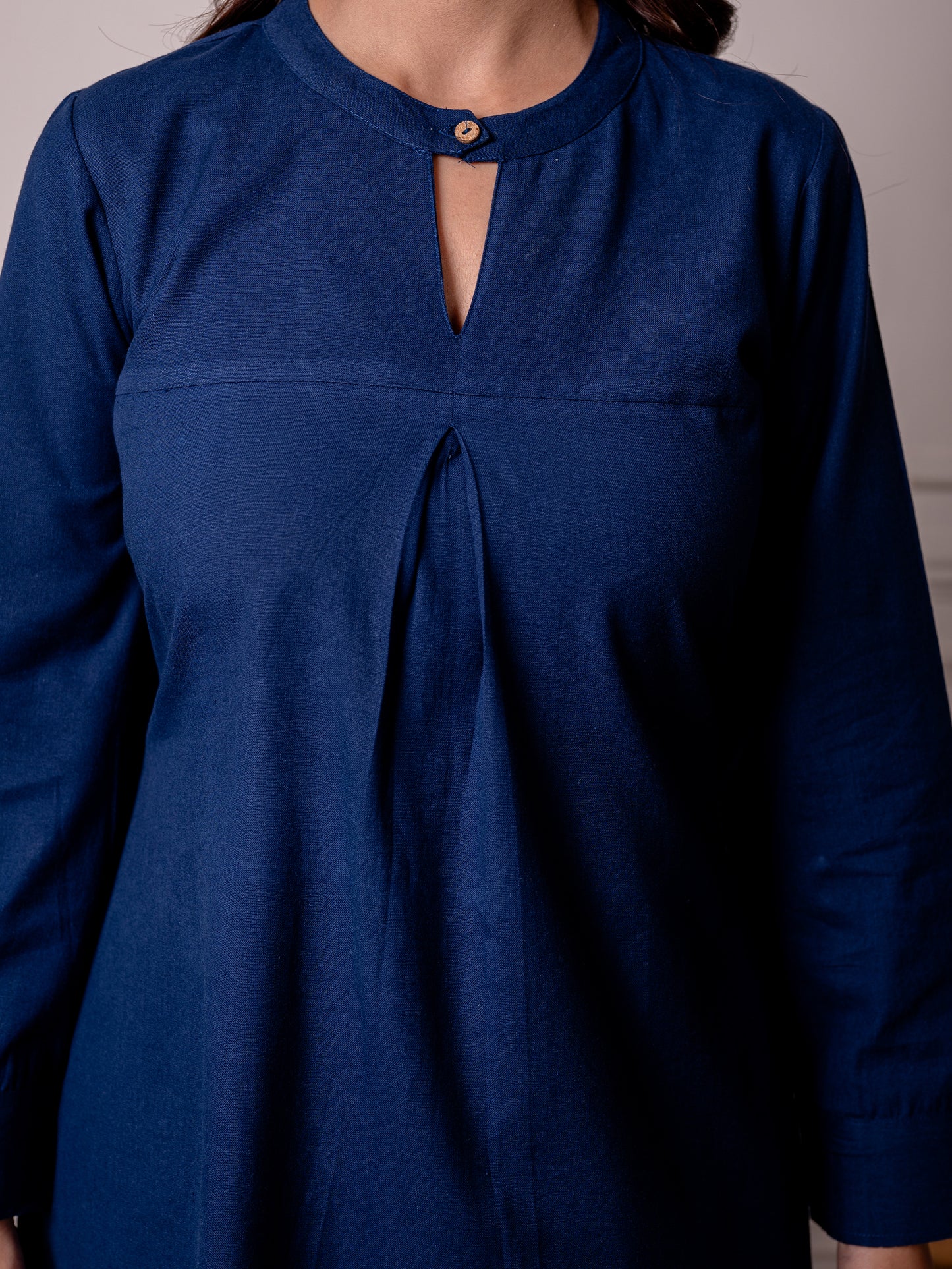 Linen cotton Solid Straight Blue Kurta