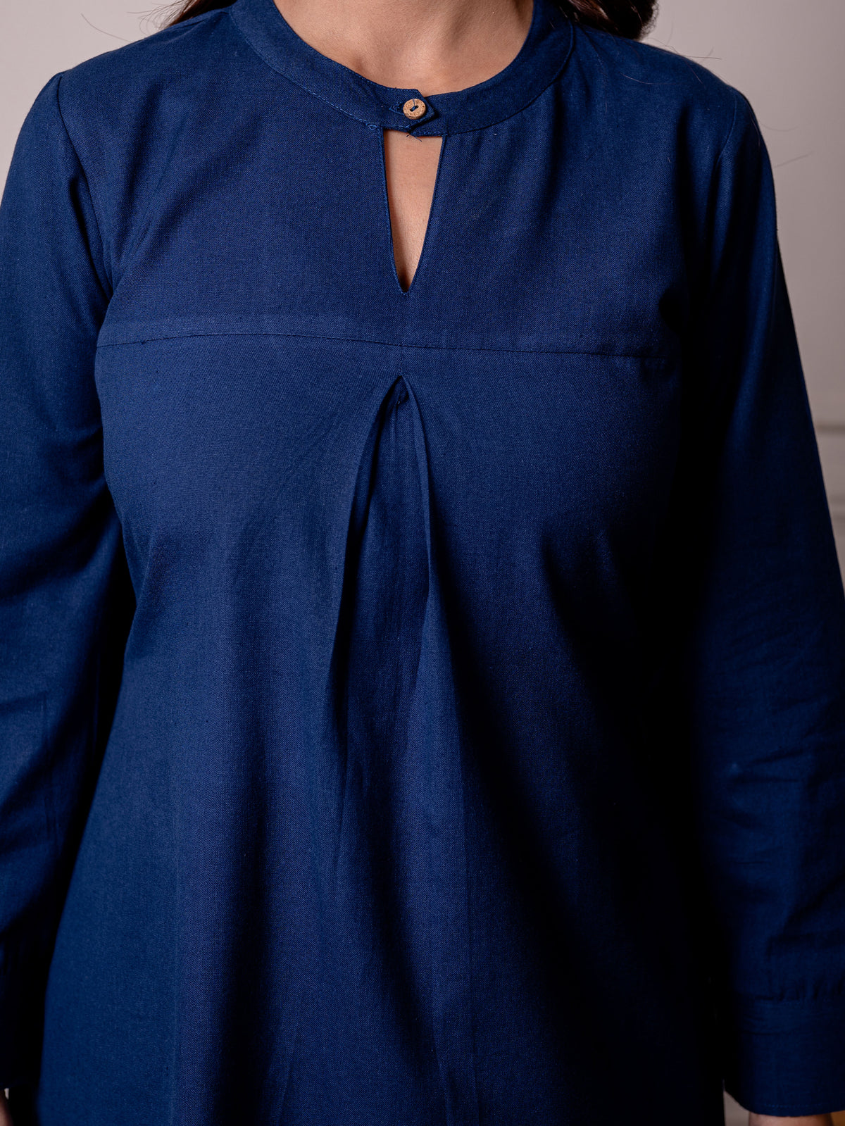 Linen Cotton Solid Straight Blue Kurta