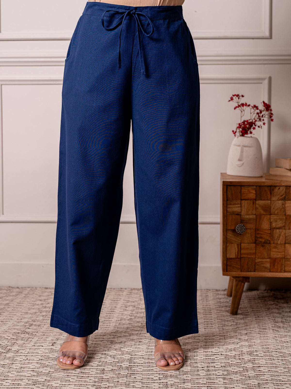 Linen Cotton Solid Straight Blue Kurta