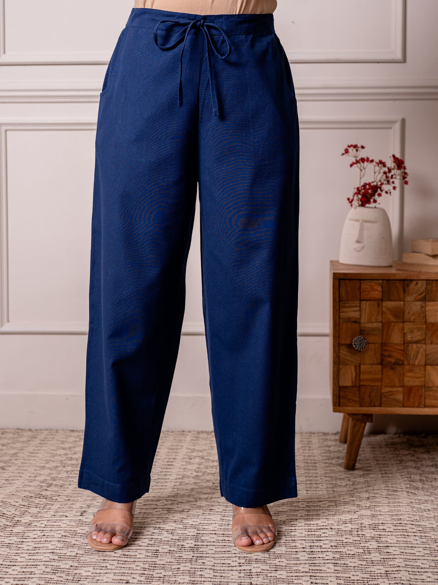 Linen cotton Solid Straight Blue Kurta