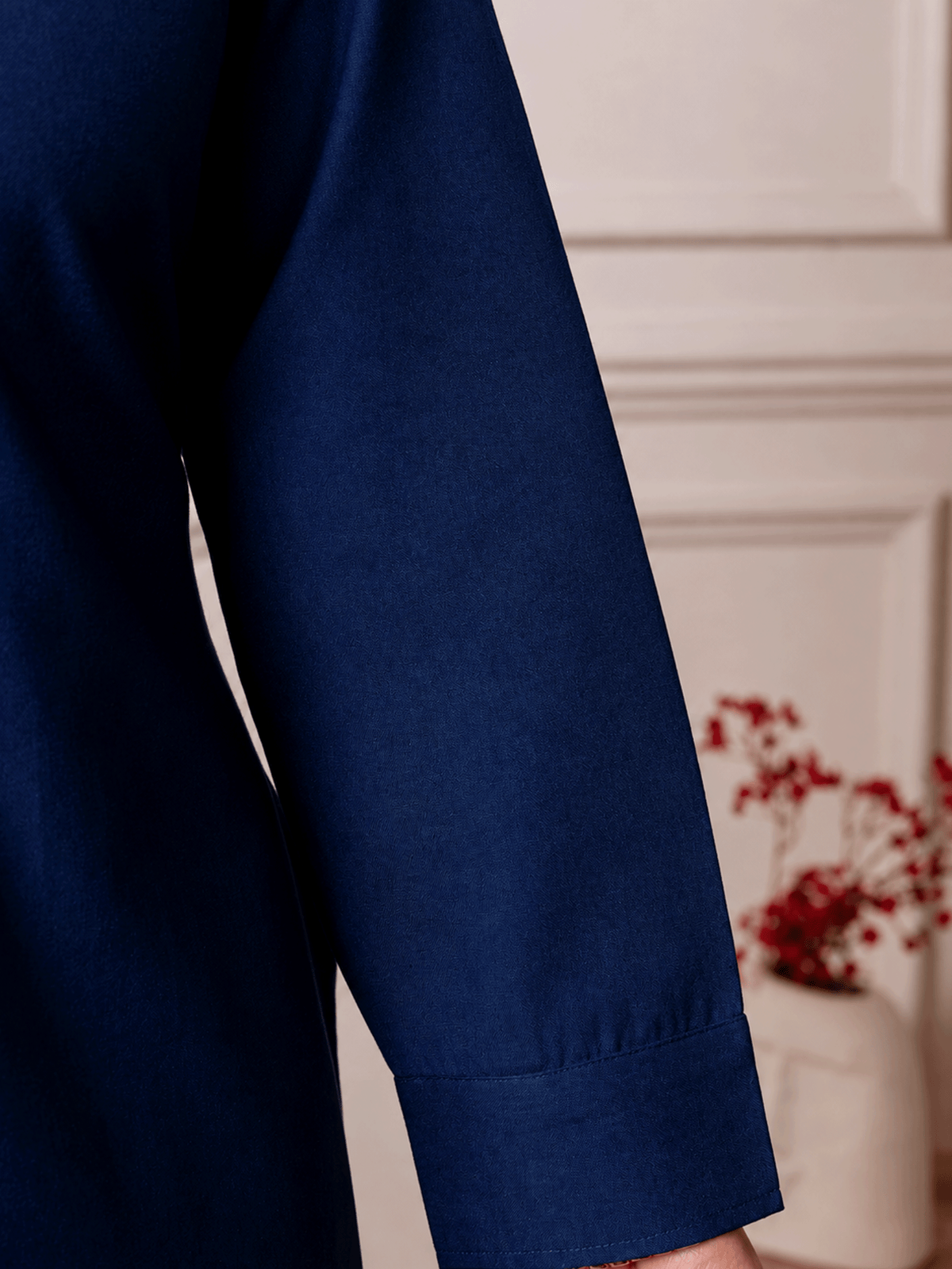 Linen Cotton Solid Straight Blue Kurta