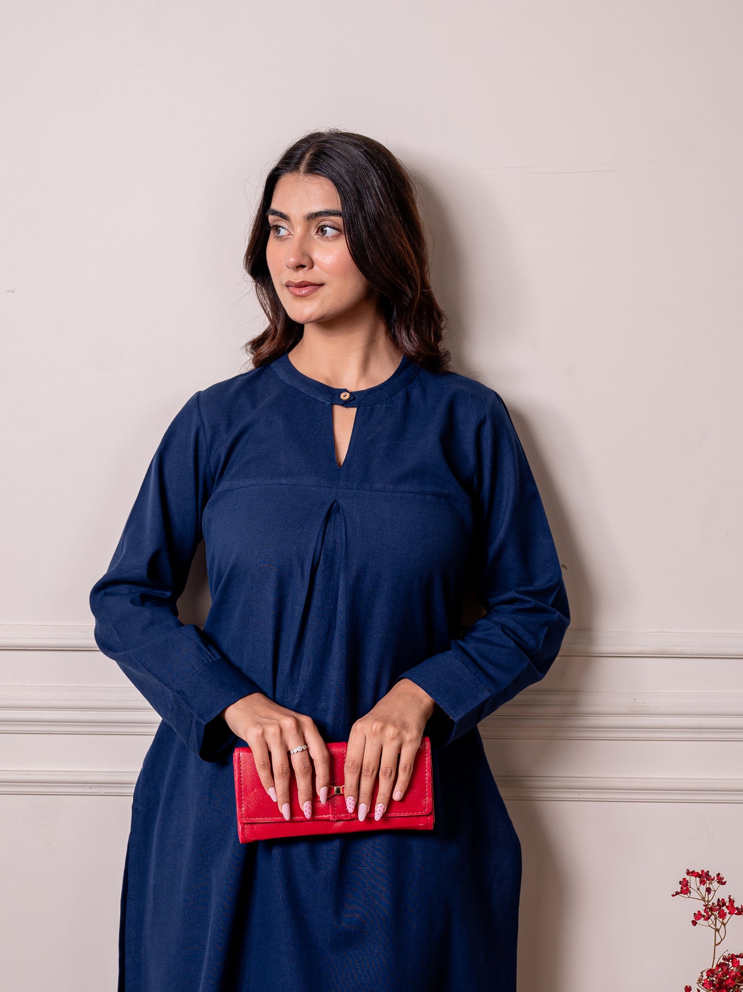 Linen cotton Solid Straight Blue Kurta