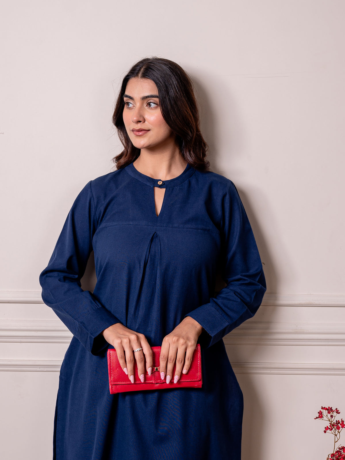 Linen Cotton Solid Straight Blue Kurta