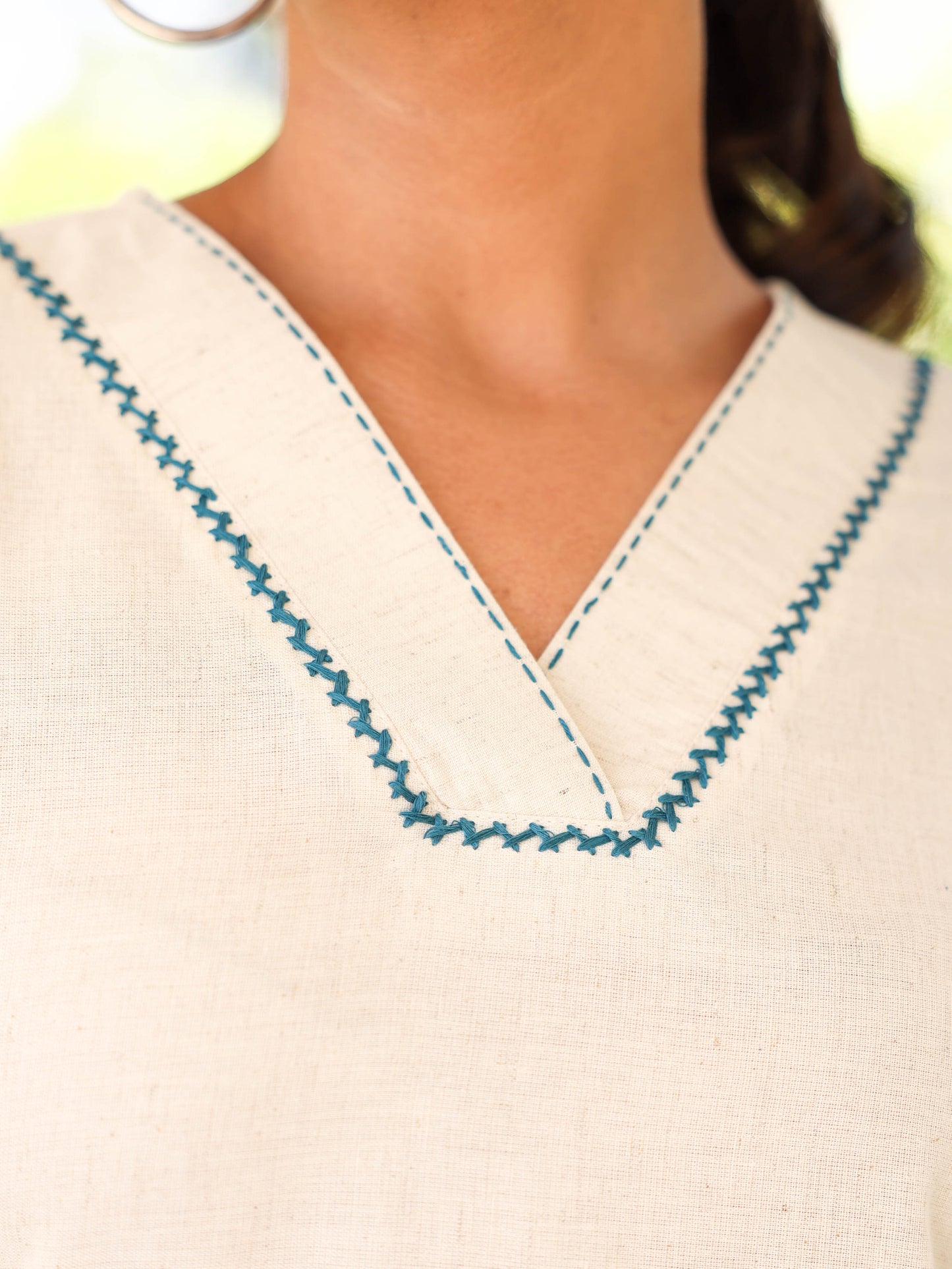 Embroidered Linen cotton Placement Print Straight Off White Kurta