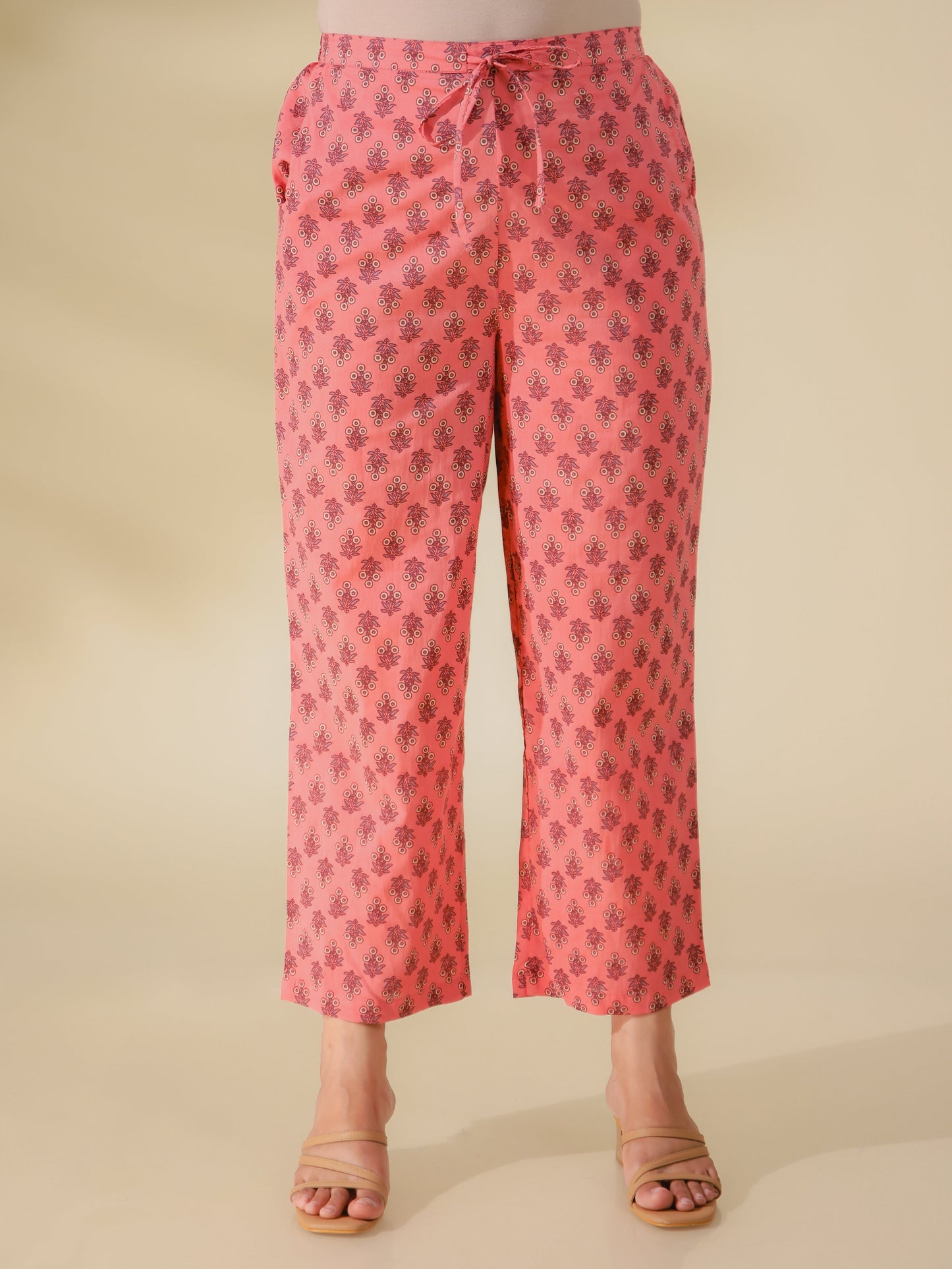 Soft Cotton Floral Pink Straight Trousers