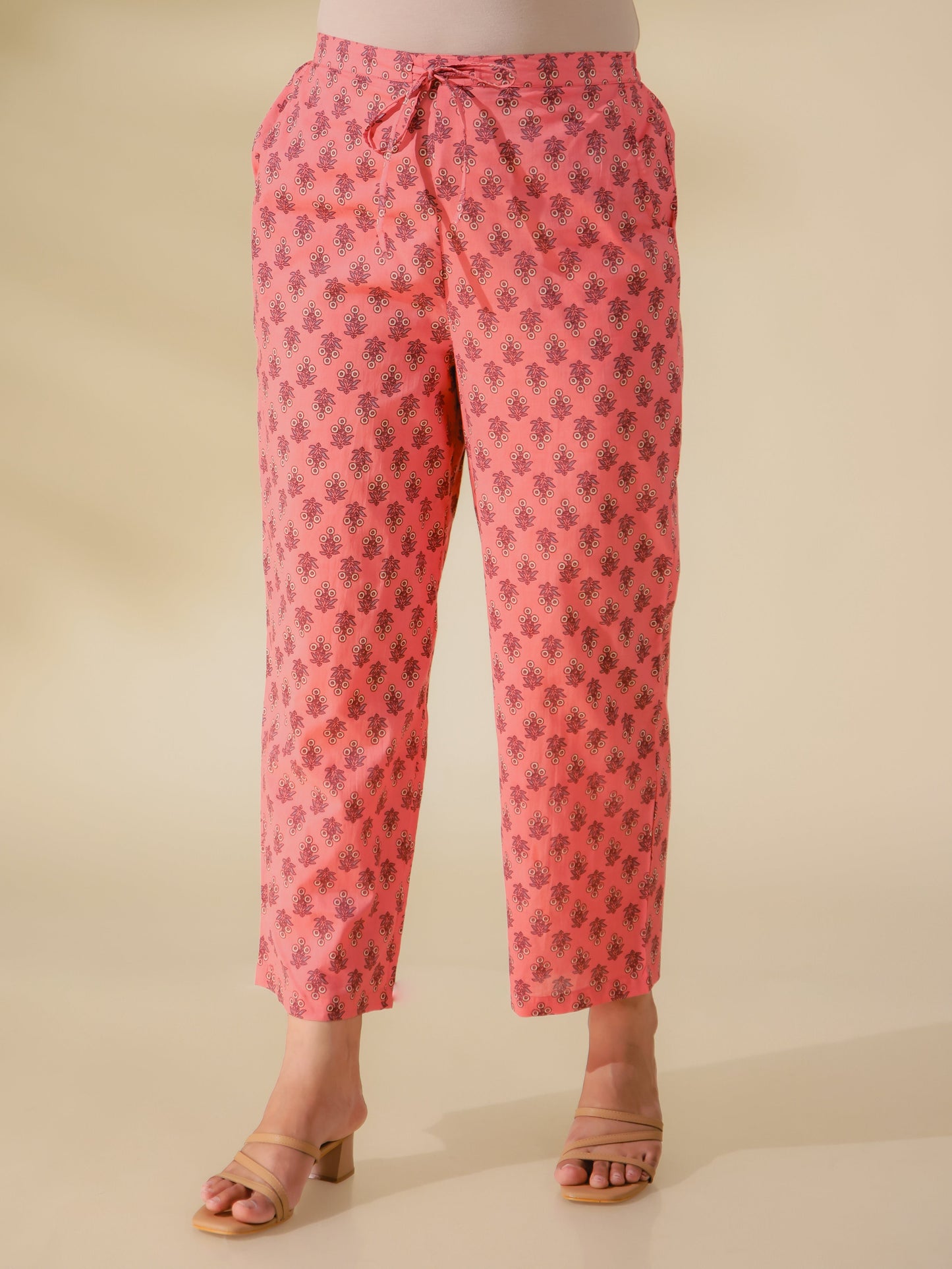 Soft Cotton Floral Pink Straight Trousers