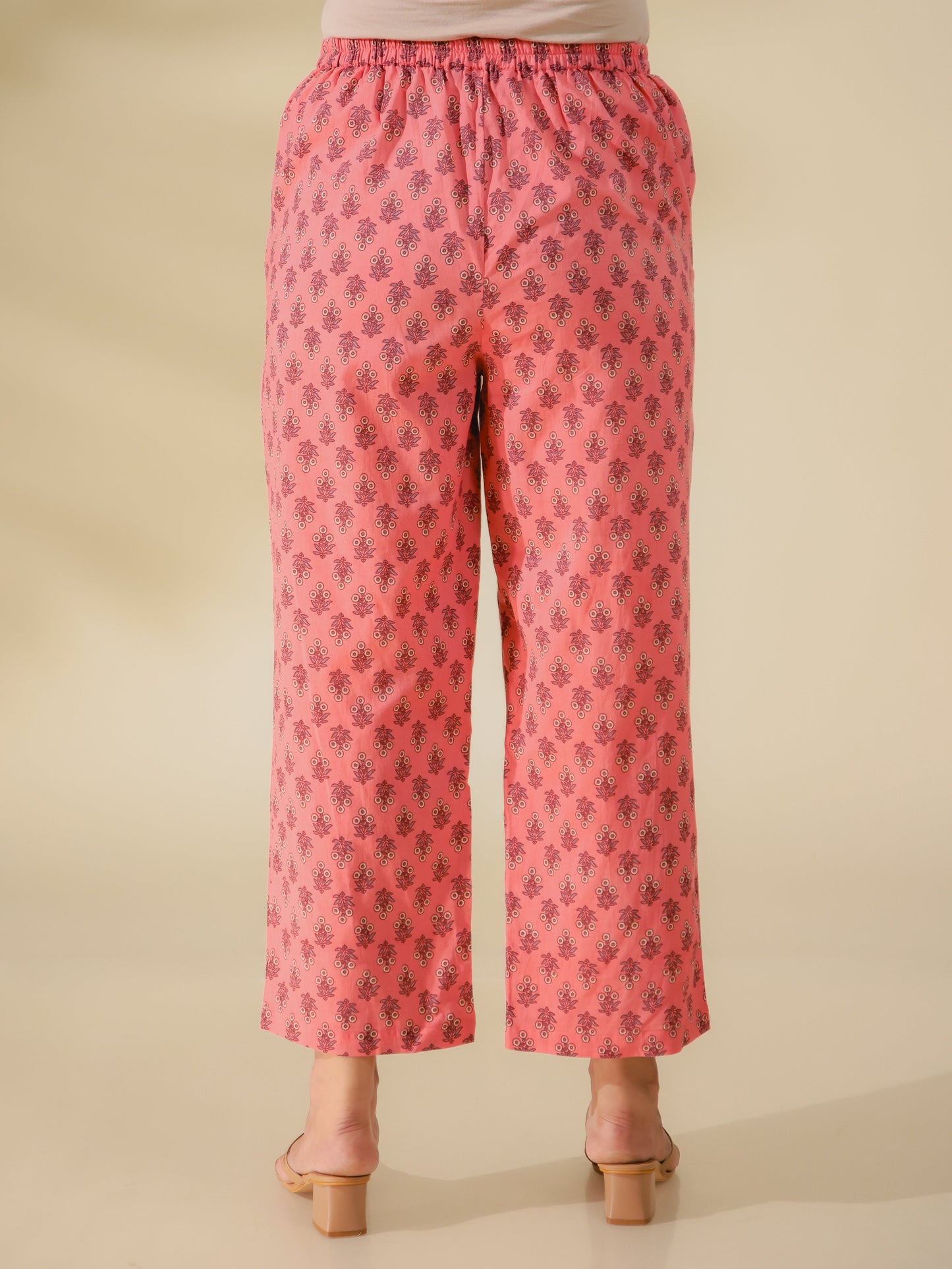 Soft Cotton Floral Pink Straight Trousers