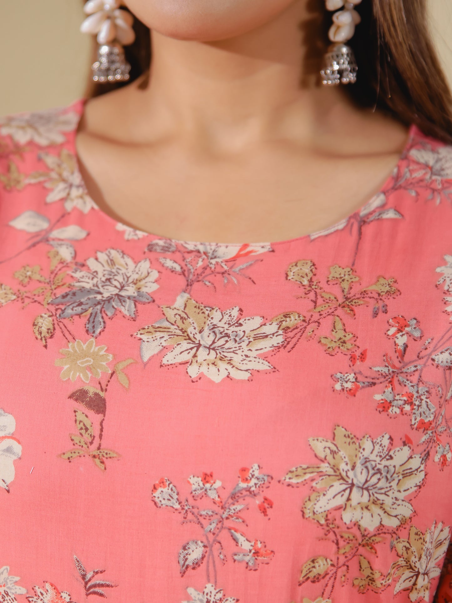 Soft Cotton Floral Anarkali Pink Kurta