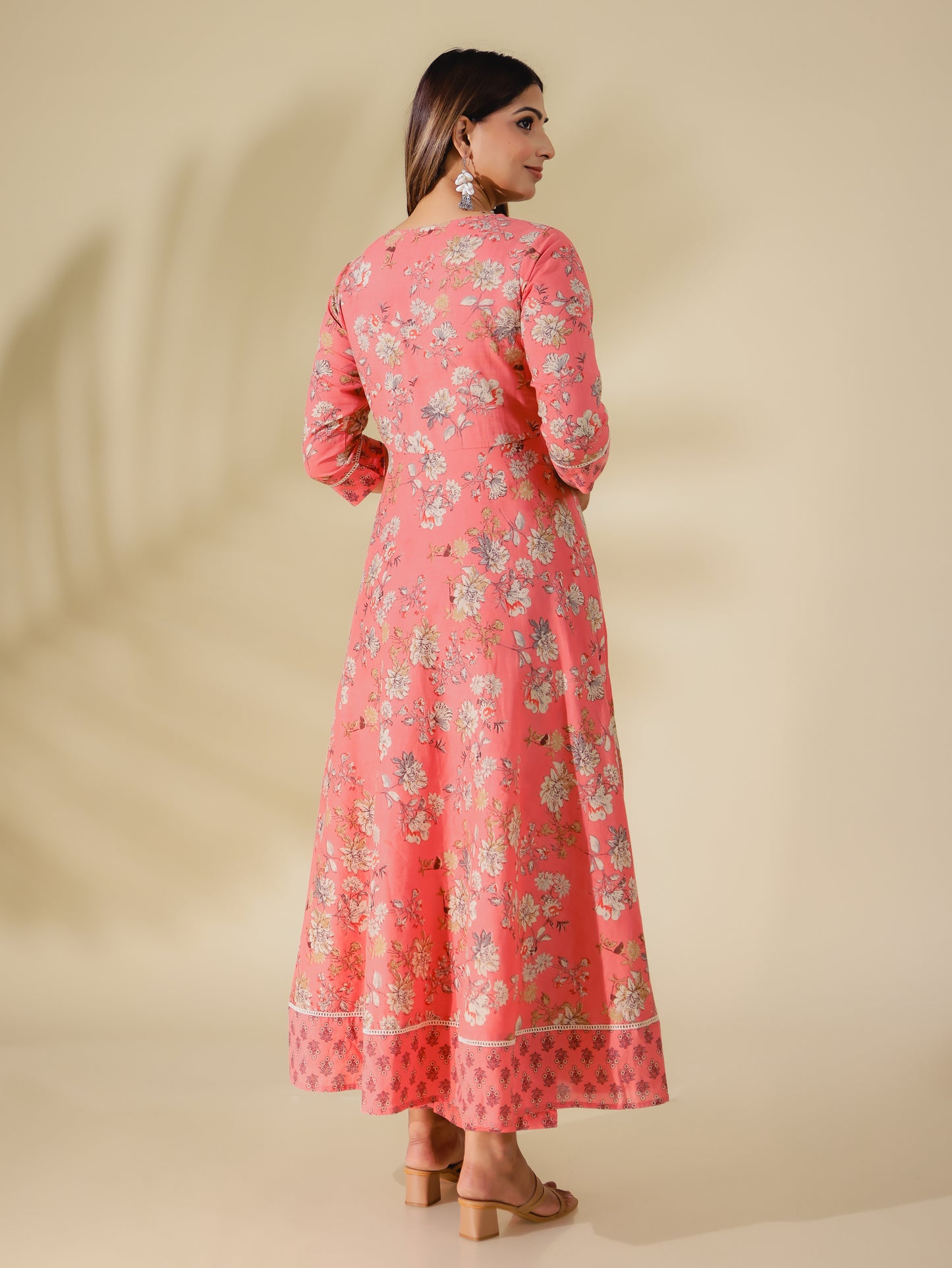 Soft Cotton Floral Anarkali Pink Kurta