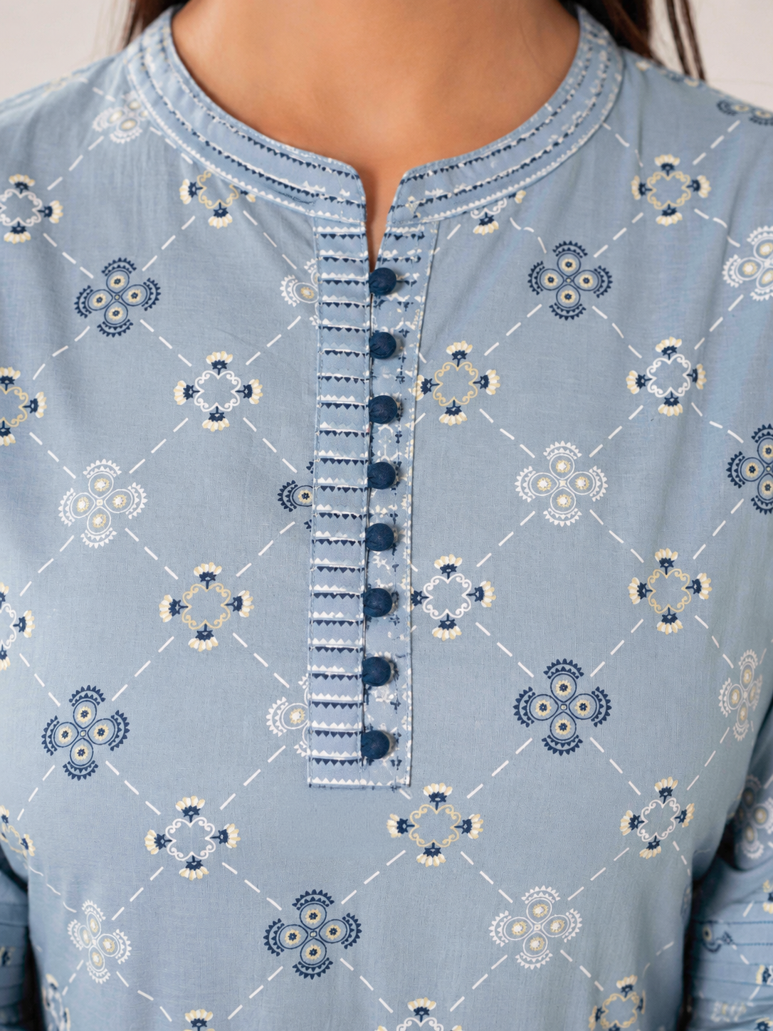 Soft cotton Geometric Straight Blue Kurta