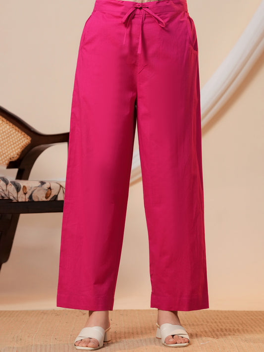 Soft cotton Solid Pink Straight Trousers
