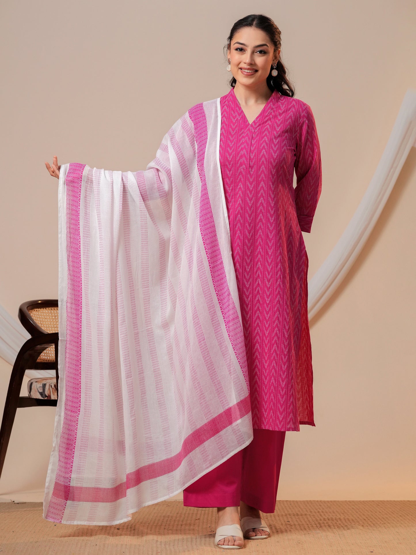 Cotton voile Geometric White Dupatta