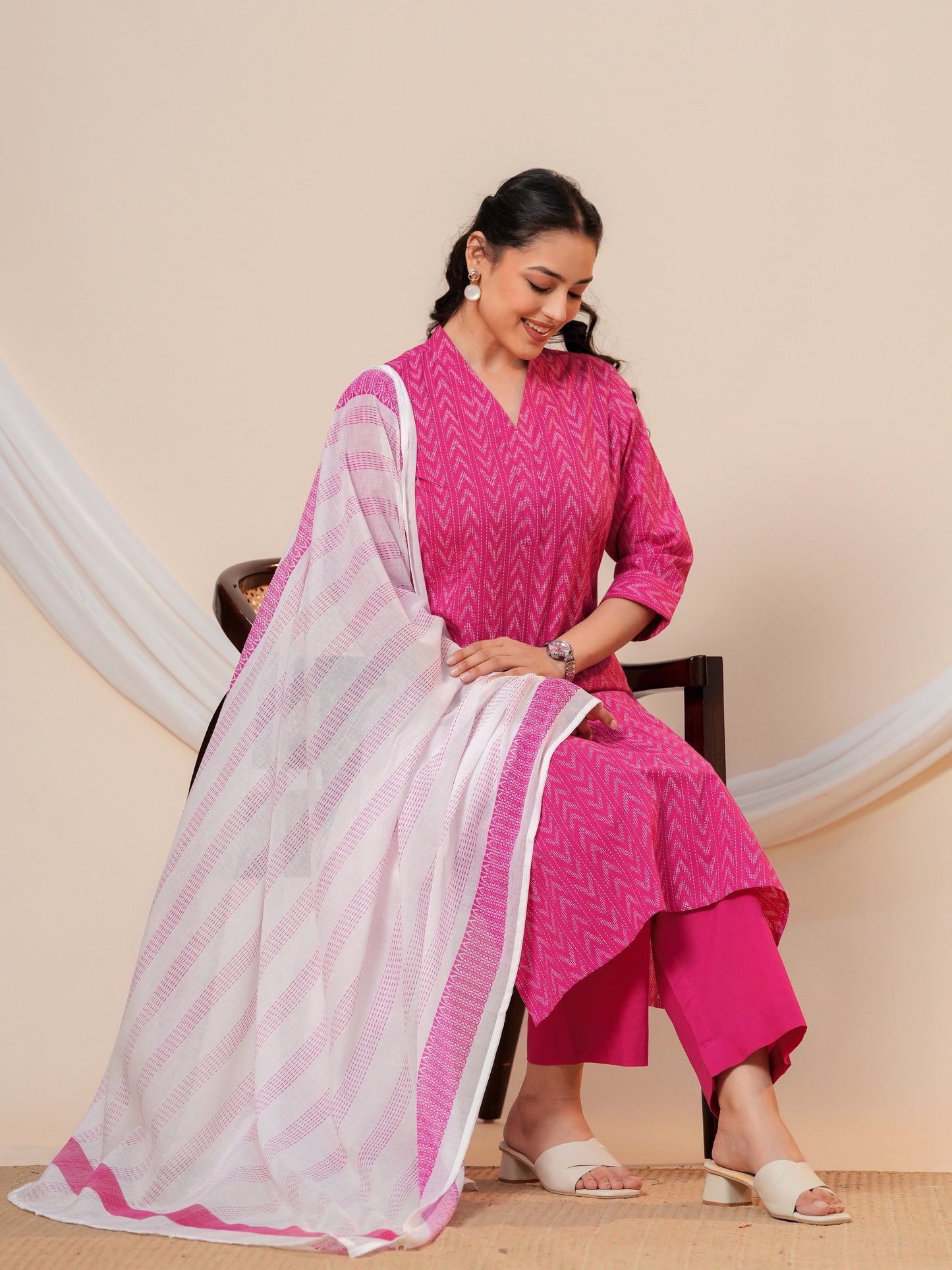 Cotton voile Geometric White Dupatta