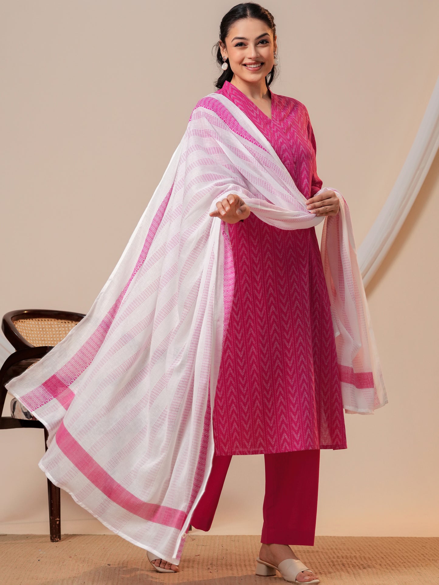 Cotton voile Geometric White Dupatta
