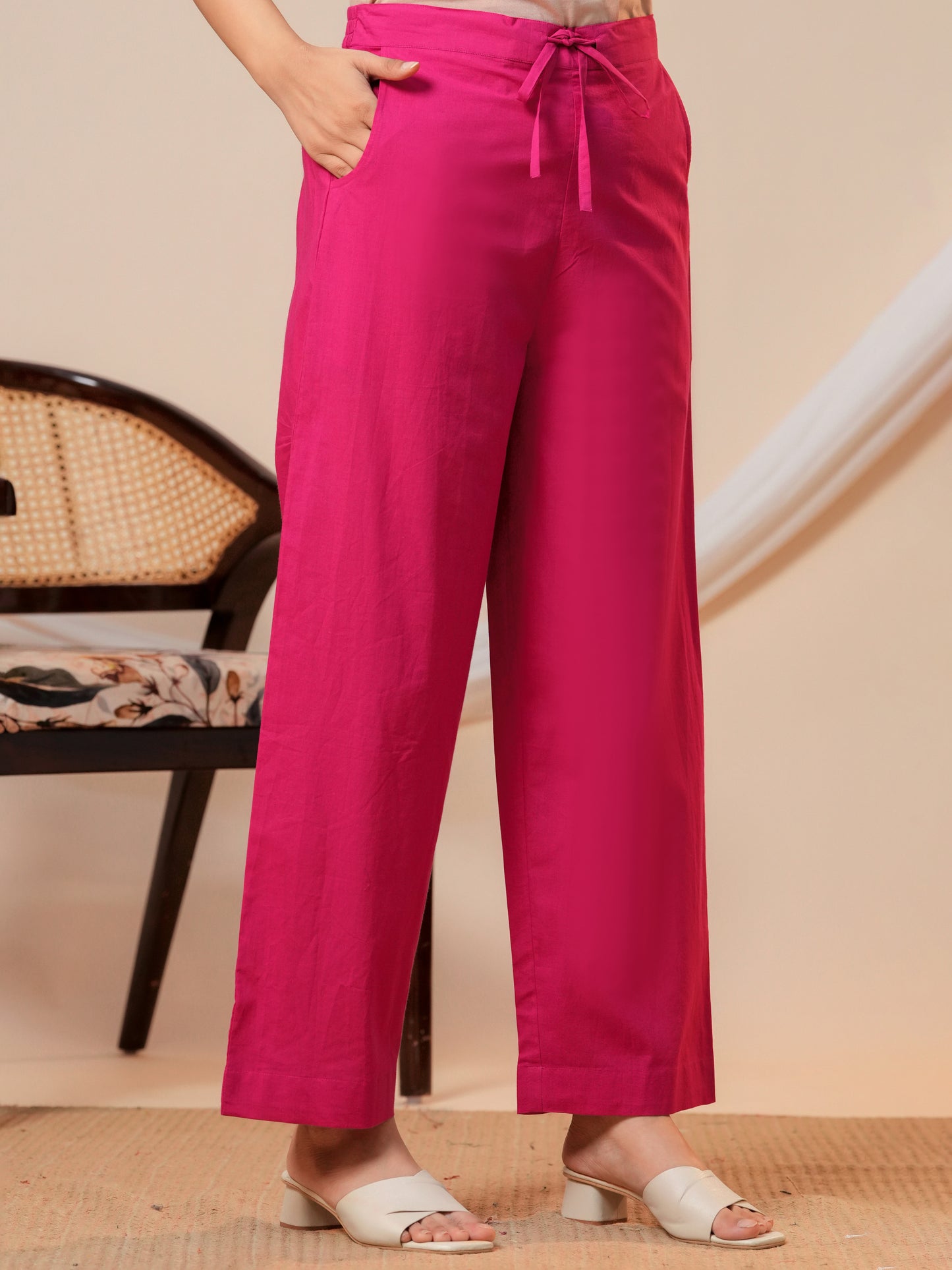 Soft cotton Ikat Straight Pink Kurta