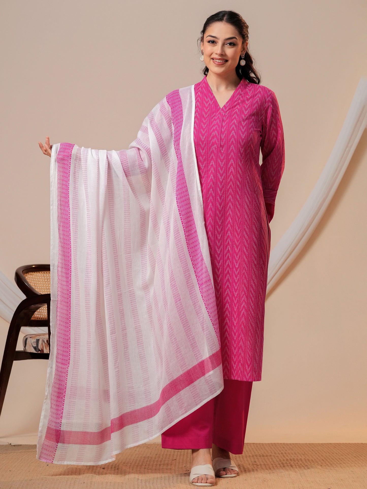 Cotton voile Geometric White Dupatta