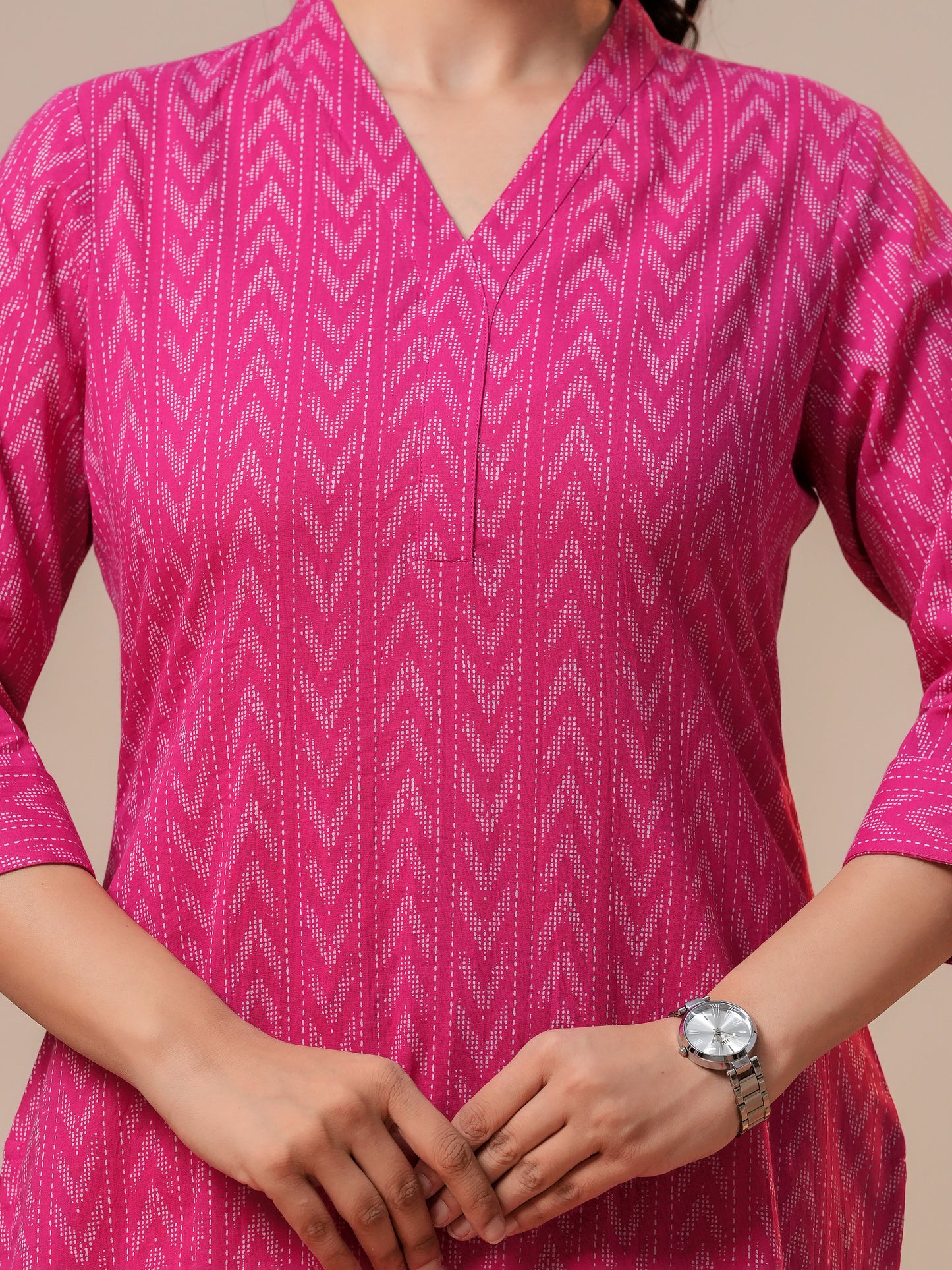 Soft cotton Ikat Straight Pink Kurta