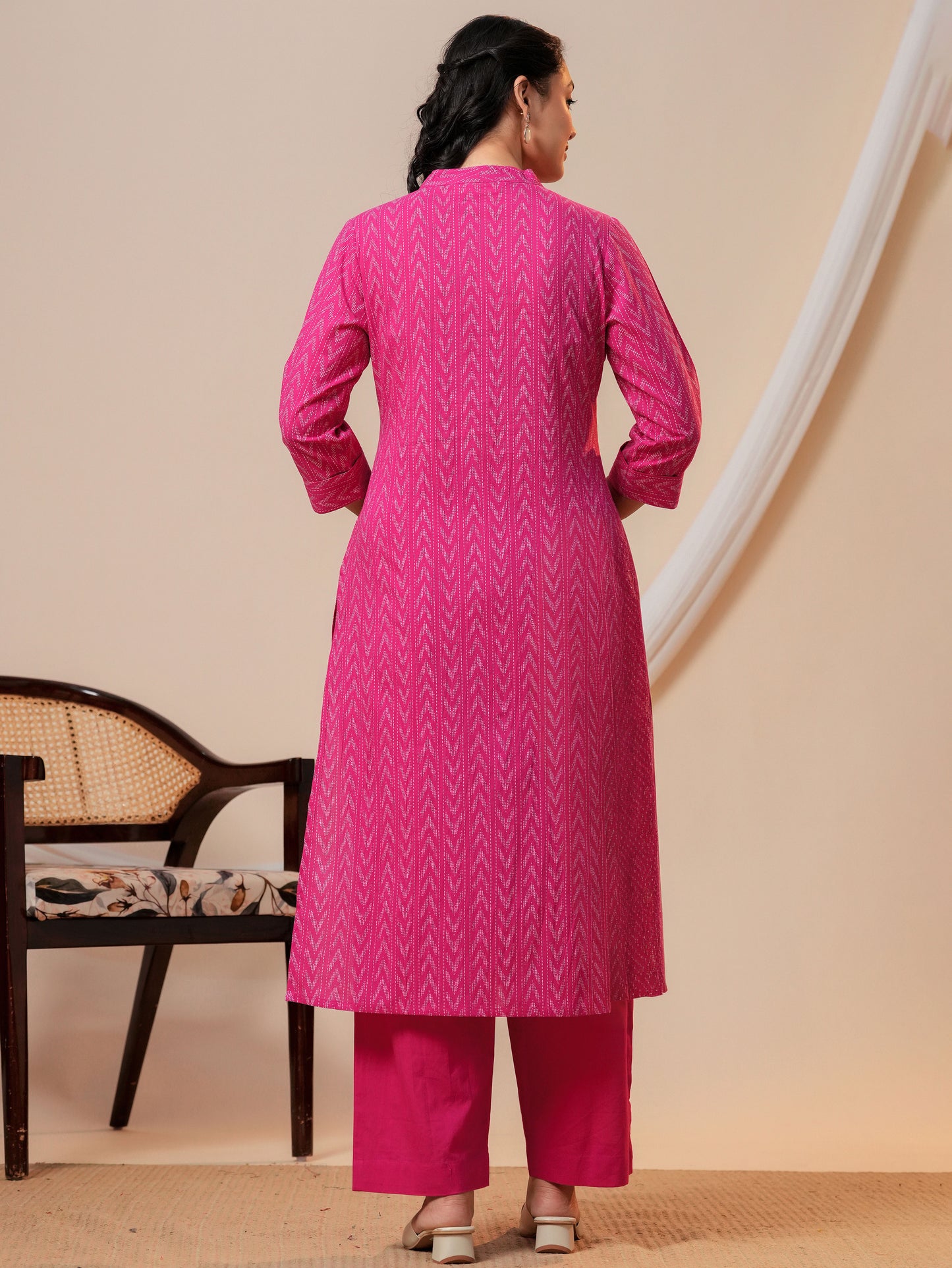 Soft cotton Ikat Straight Pink Kurta