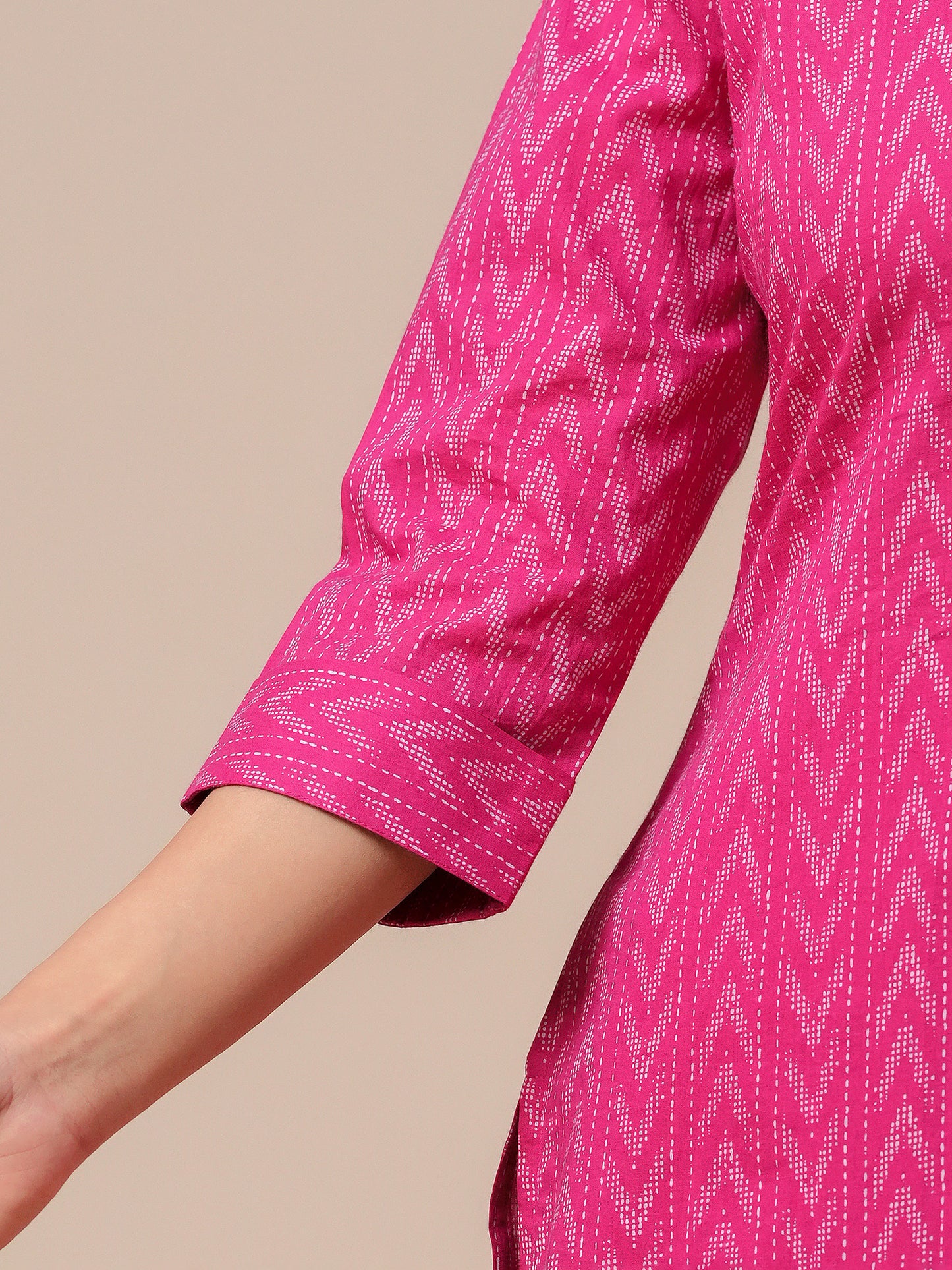 Soft cotton Ikat Straight Pink Kurta