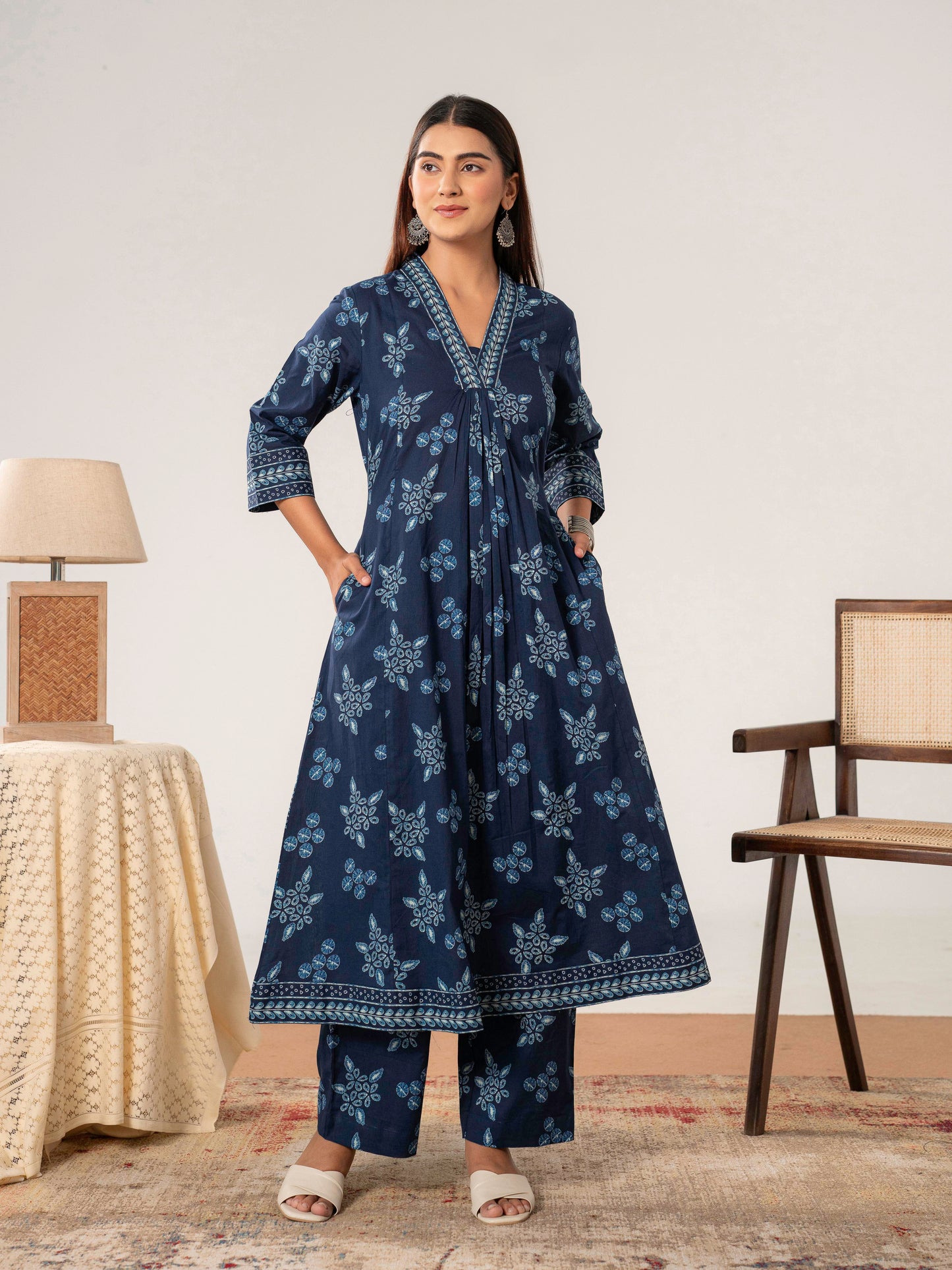Soft cotton Floral Anarkali Indigo blue Kurta