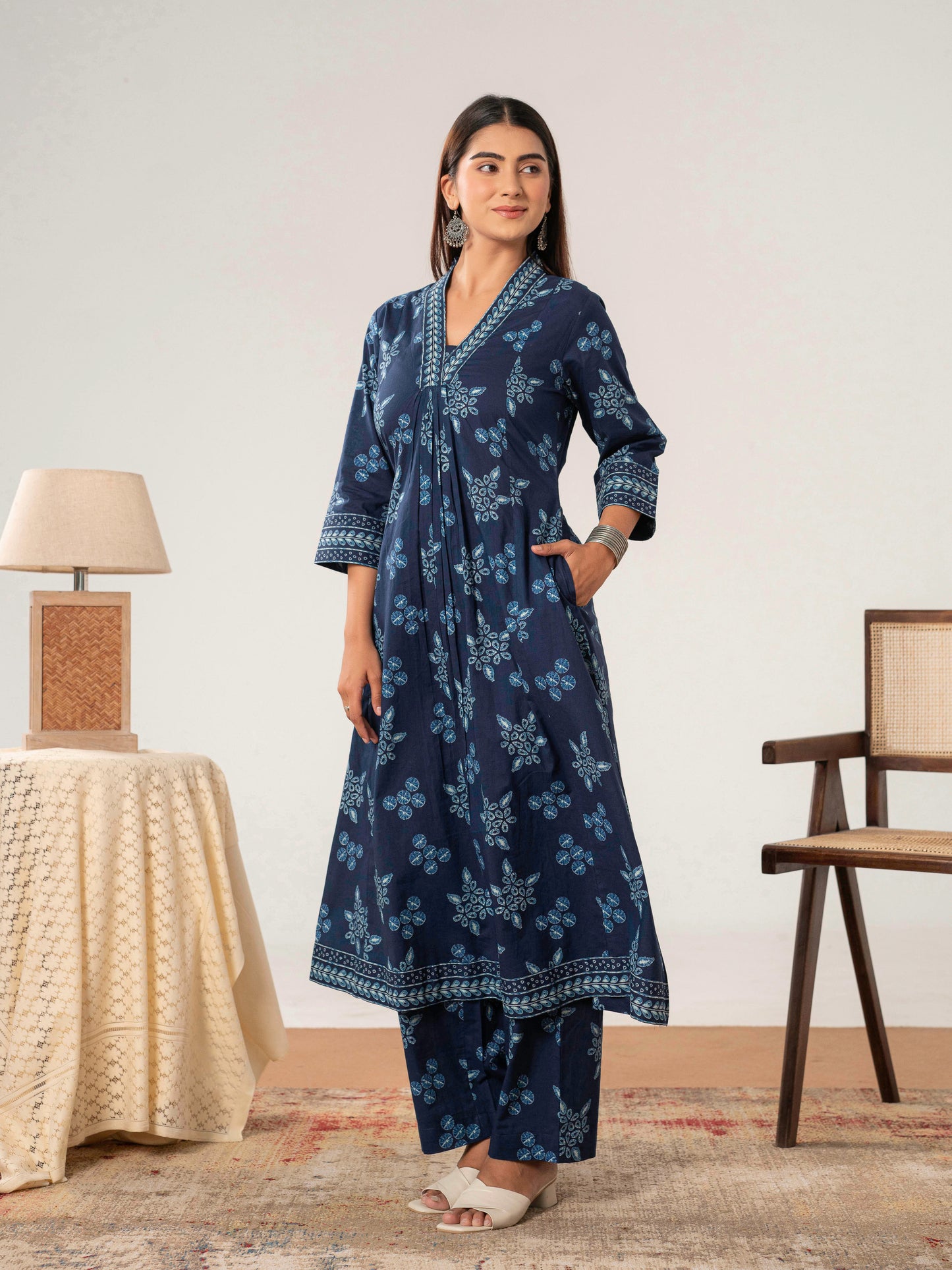Soft cotton Floral Anarkali Indigo blue Kurta