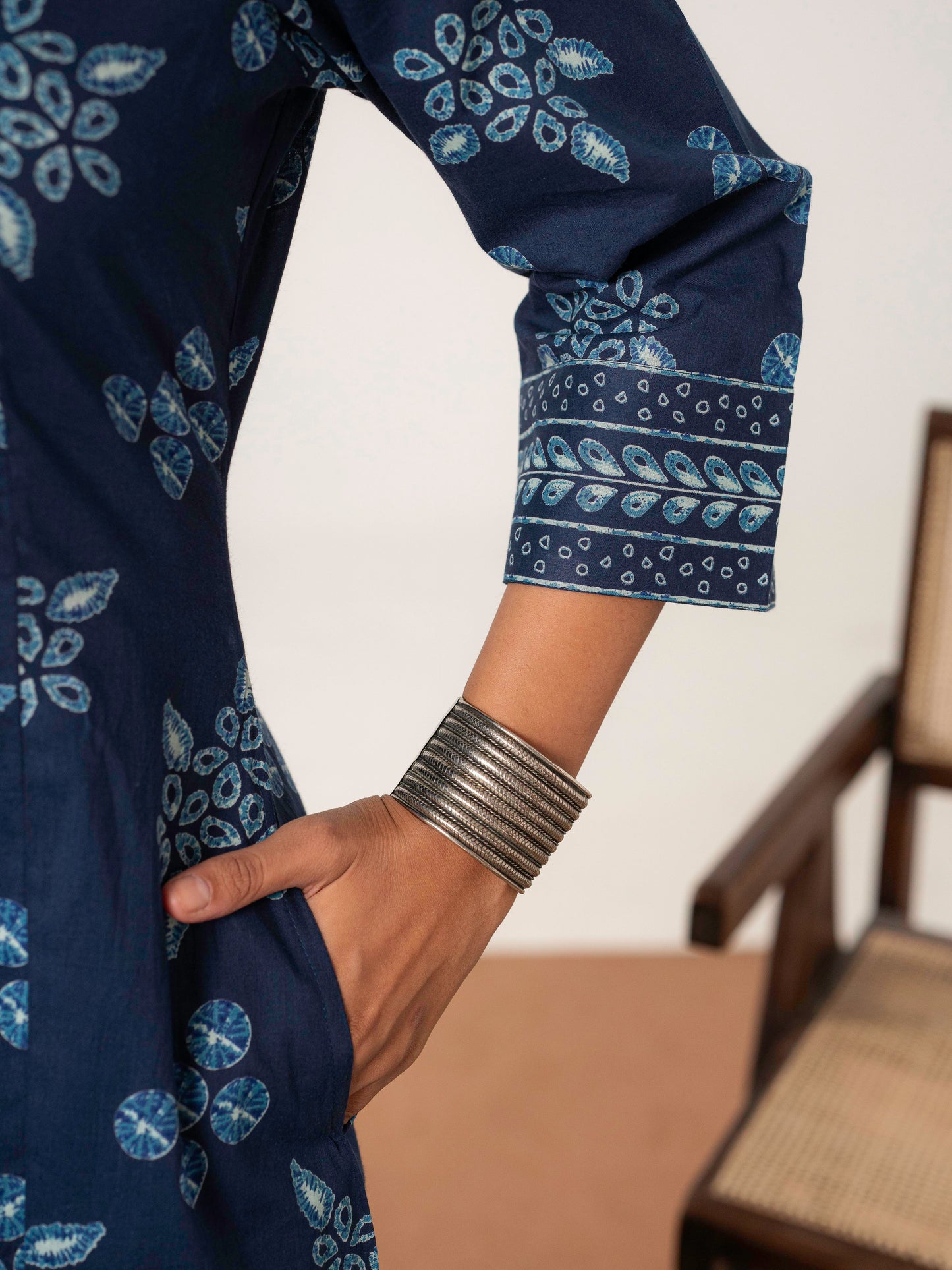 Soft cotton Floral Anarkali Indigo blue Kurta