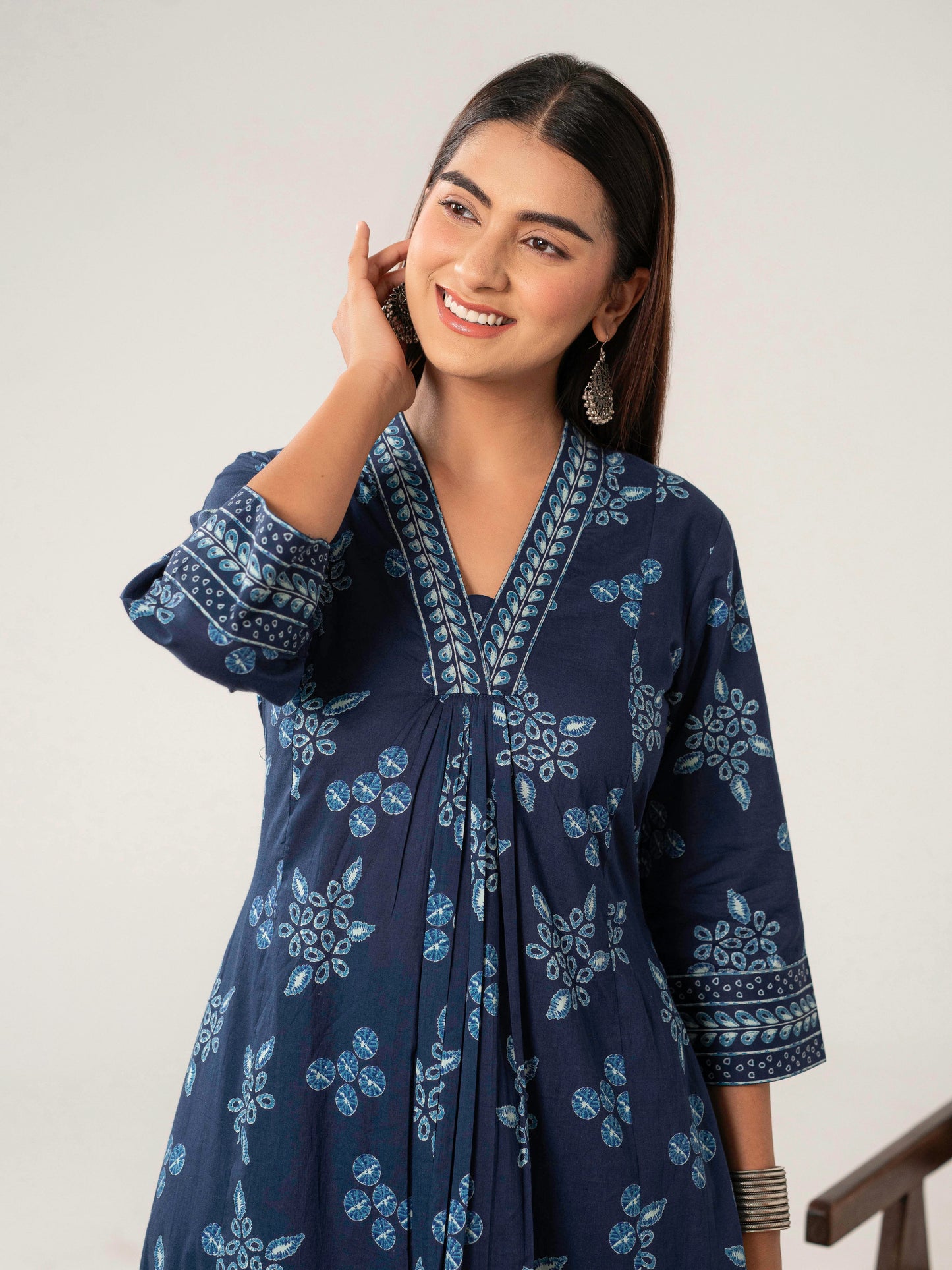 Soft cotton Floral Anarkali Indigo blue Kurta