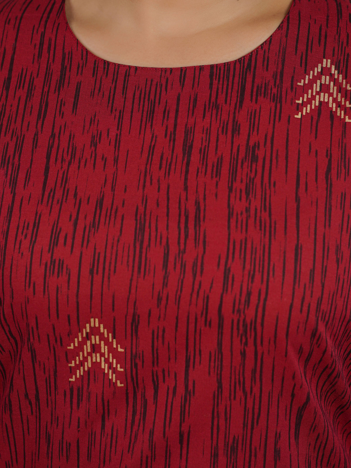 Soft Cotton Gold Foil Straight Red Kurta