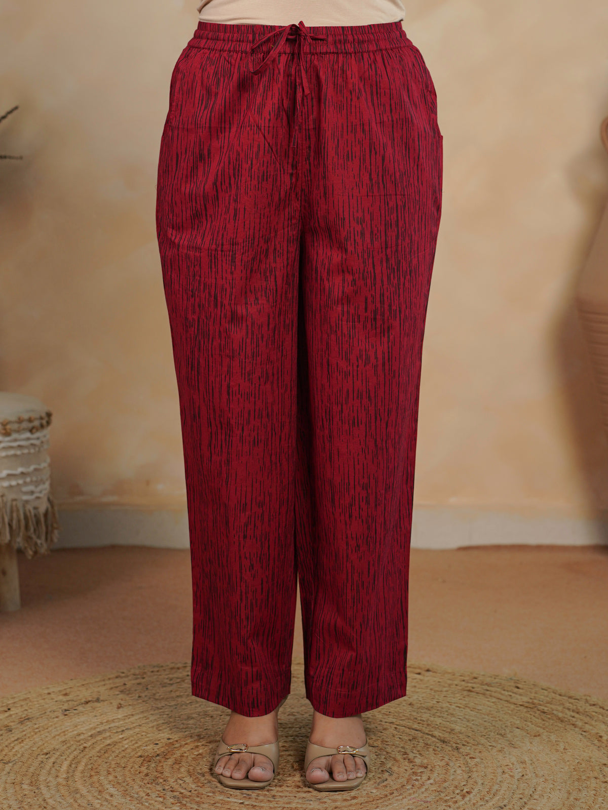 Soft Cotton Gold Foil Straight Red Kurta