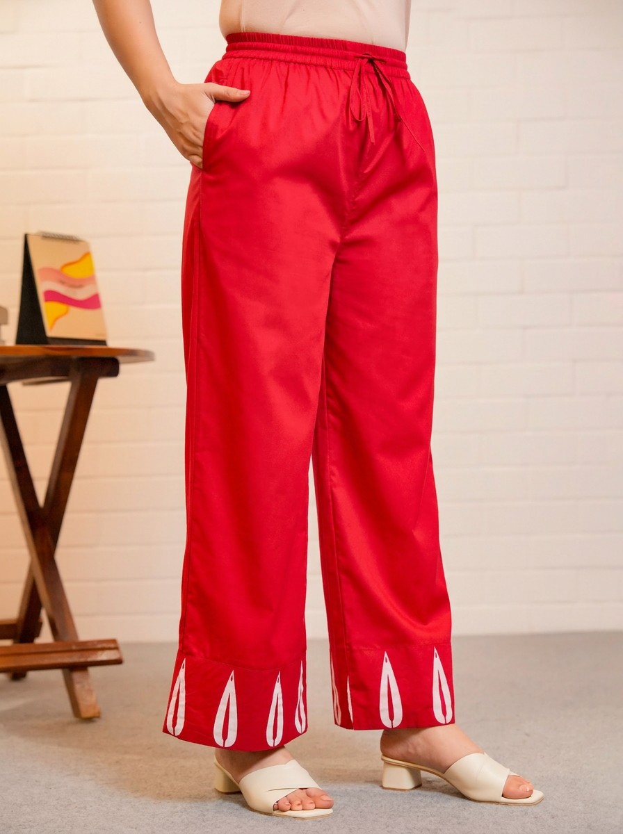 Soft Cotton Abstract Straight Red Kurta