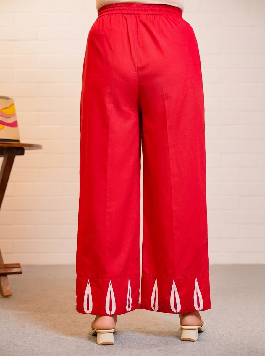 Soft Cotton Solid Red Palazzo Trousers