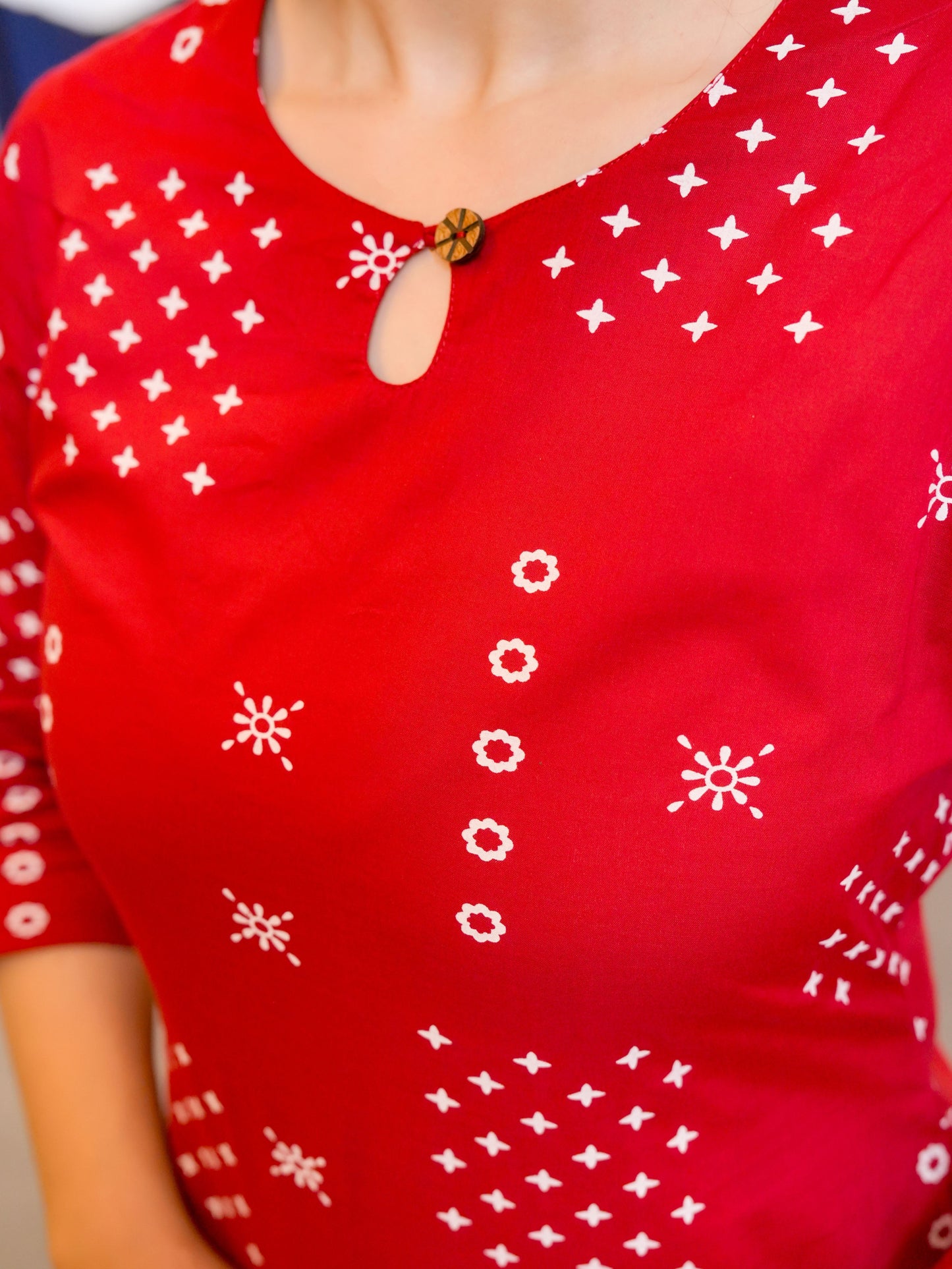 Soft Cotton Abstract Straight Red Kurta
