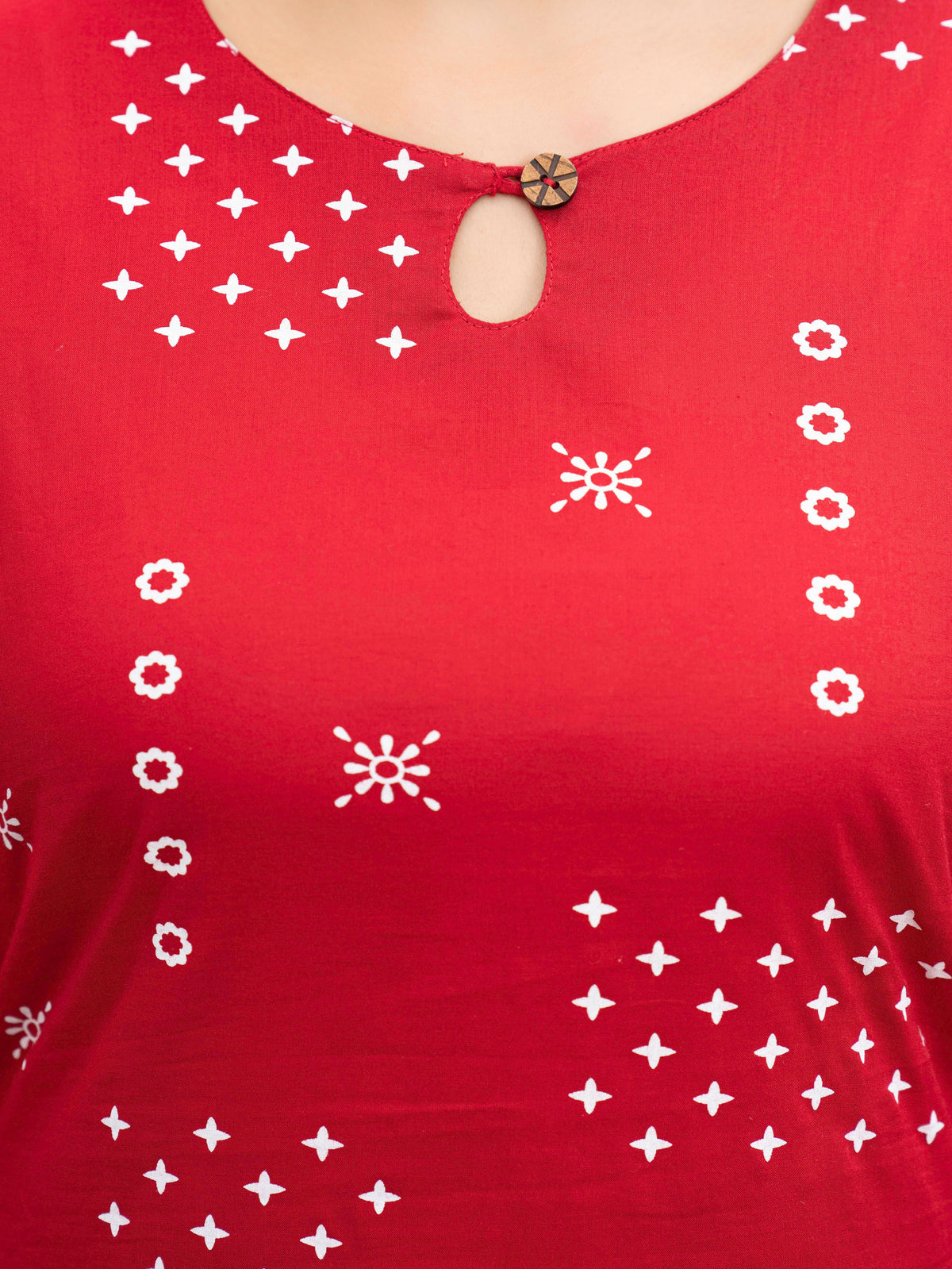 Soft Cotton Abstract Straight Red Kurta